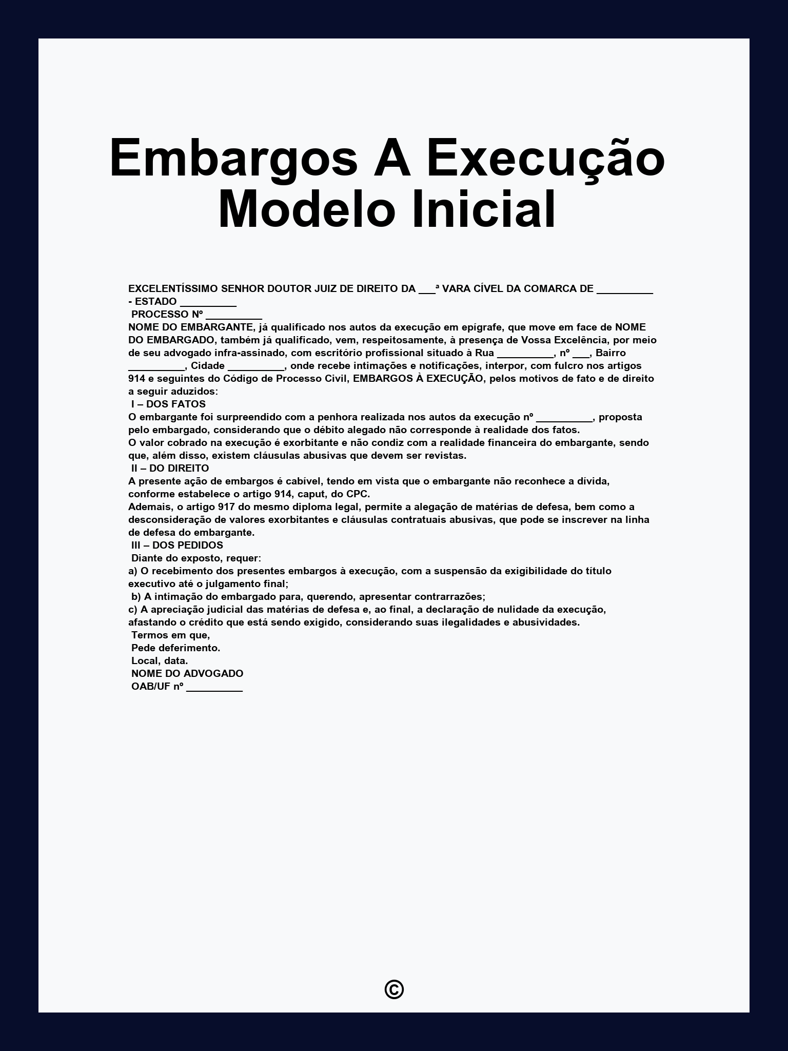 Embargos A Execução Modelo Inicial