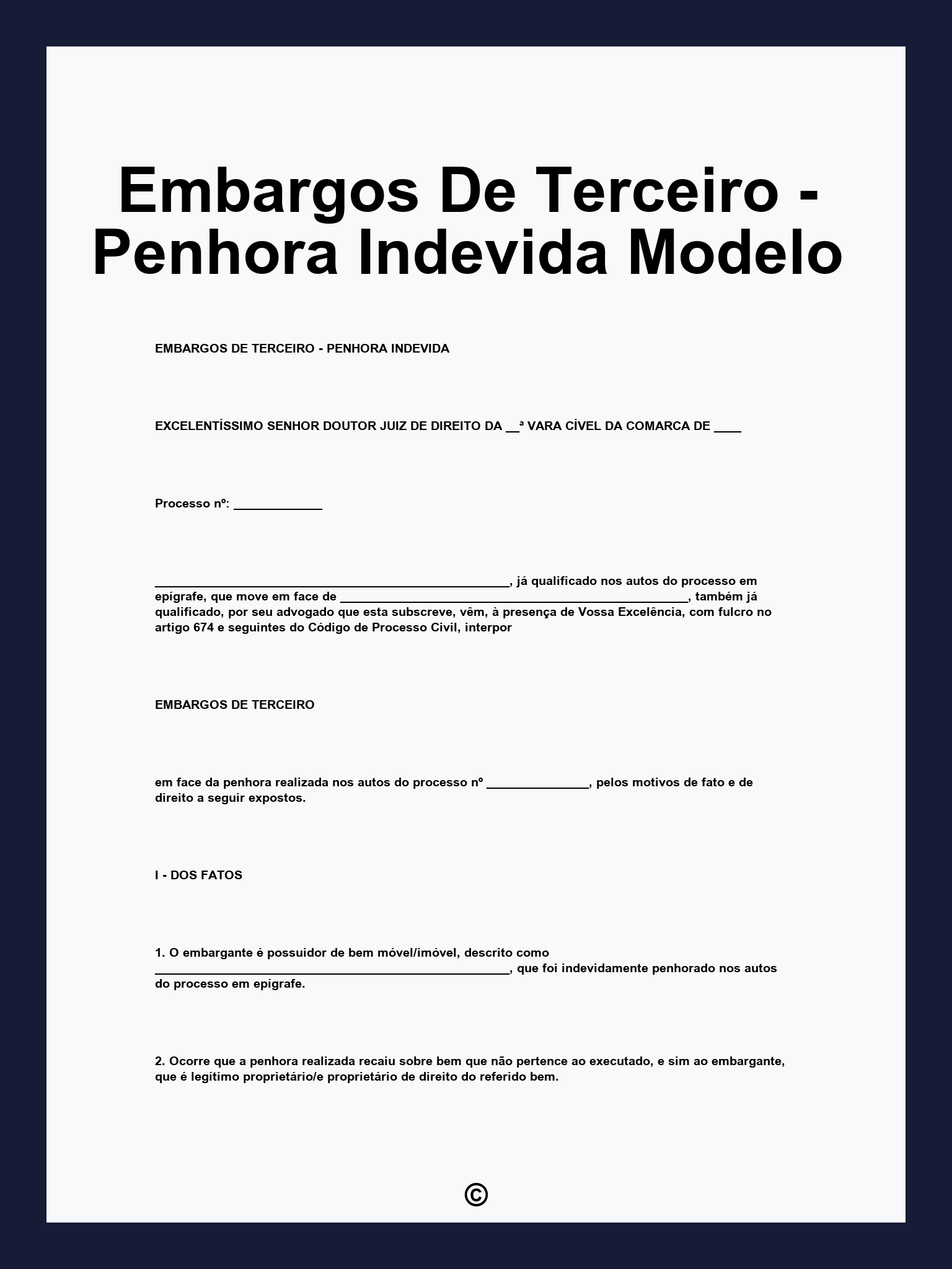 Embargos De Terceiro - Penhora Indevida Modelo