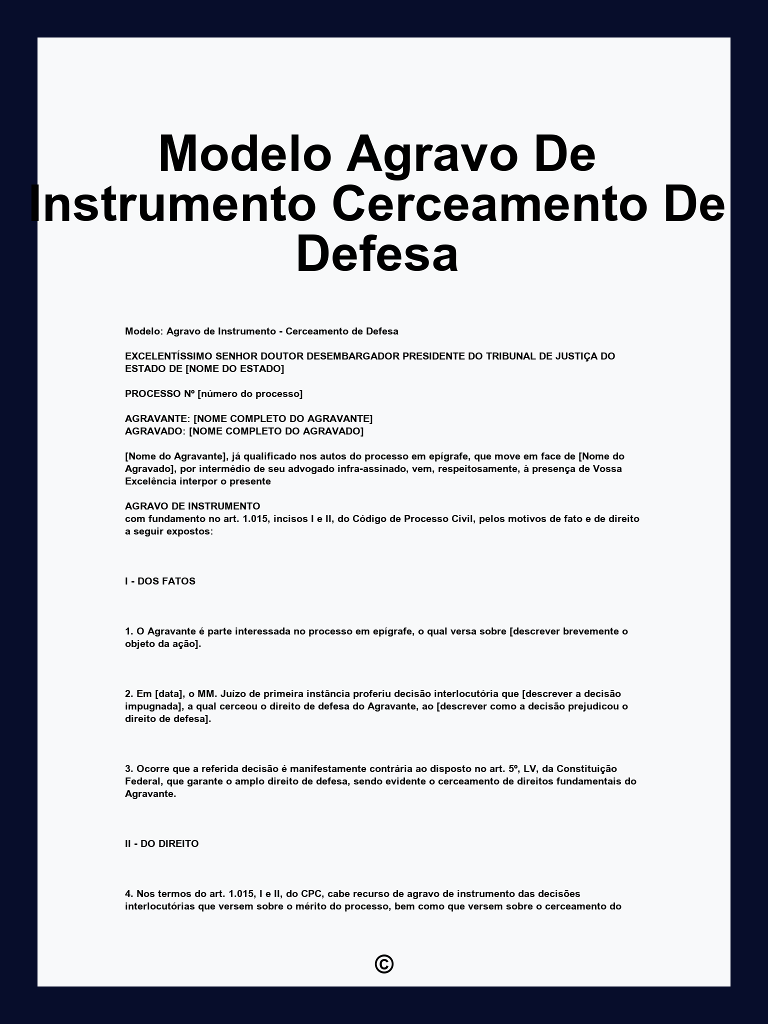 Modelo Agravo De Instrumento Cerceamento De Defesa
