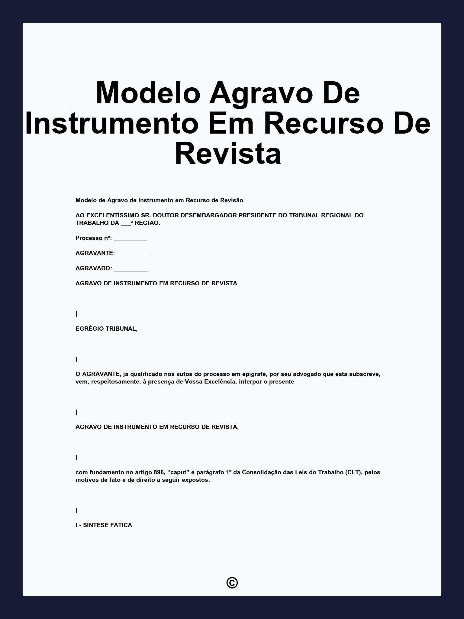 Modelo Agravo De Instrumento Em Recurso De Revista