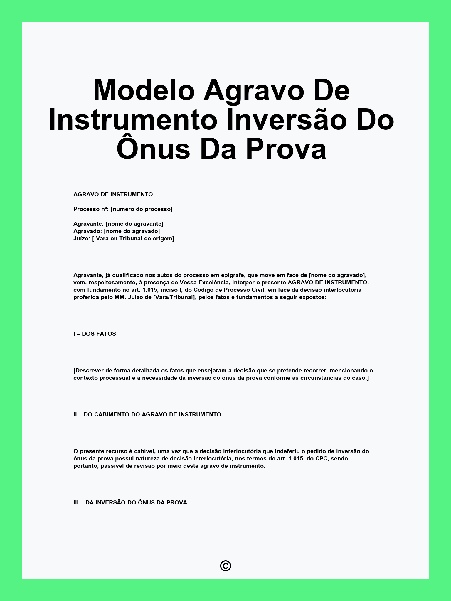 Modelo Agravo De Instrumento Inversão Do Ônus Da Prova