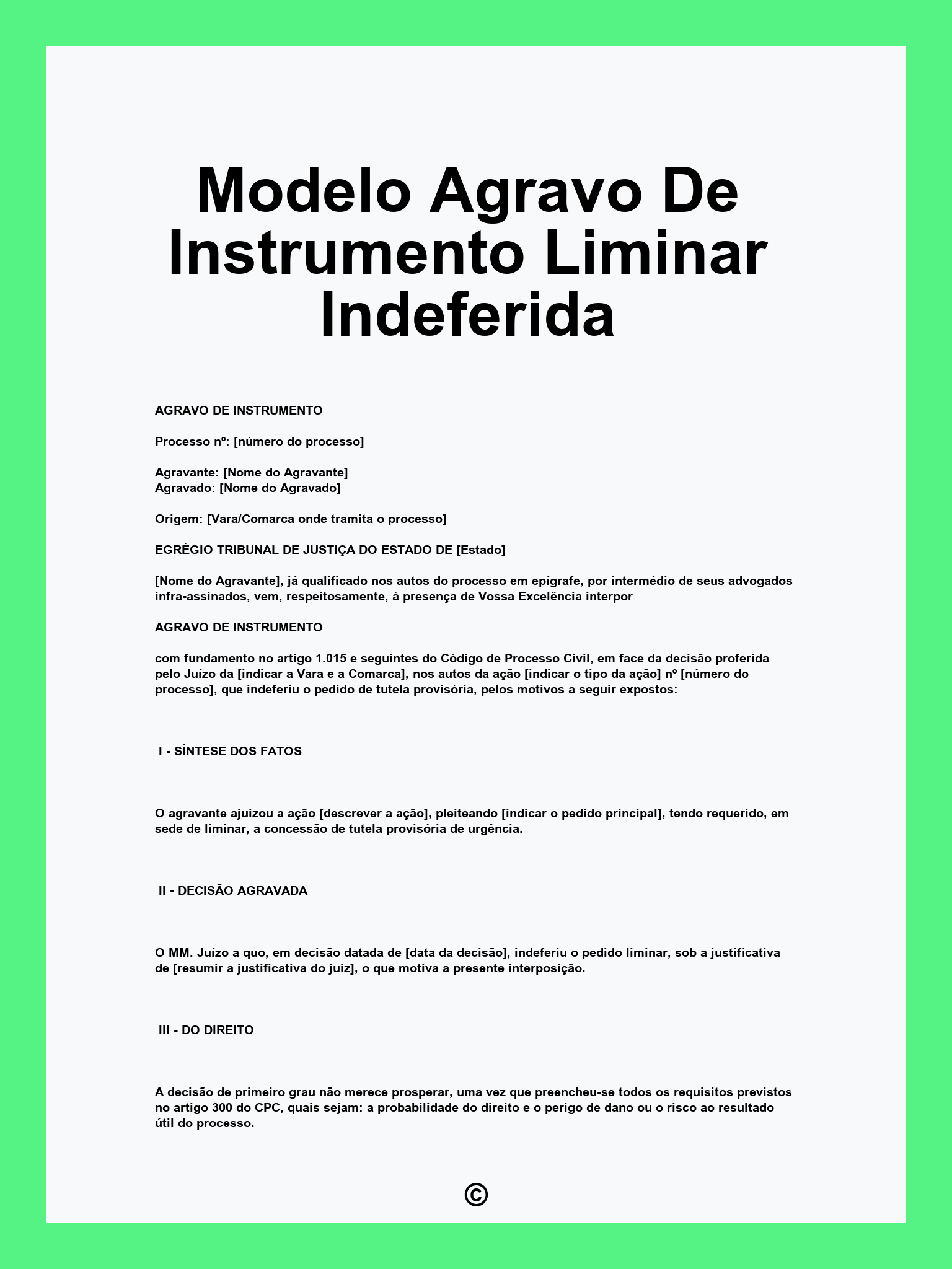 Modelo Agravo De Instrumento Liminar Indeferida