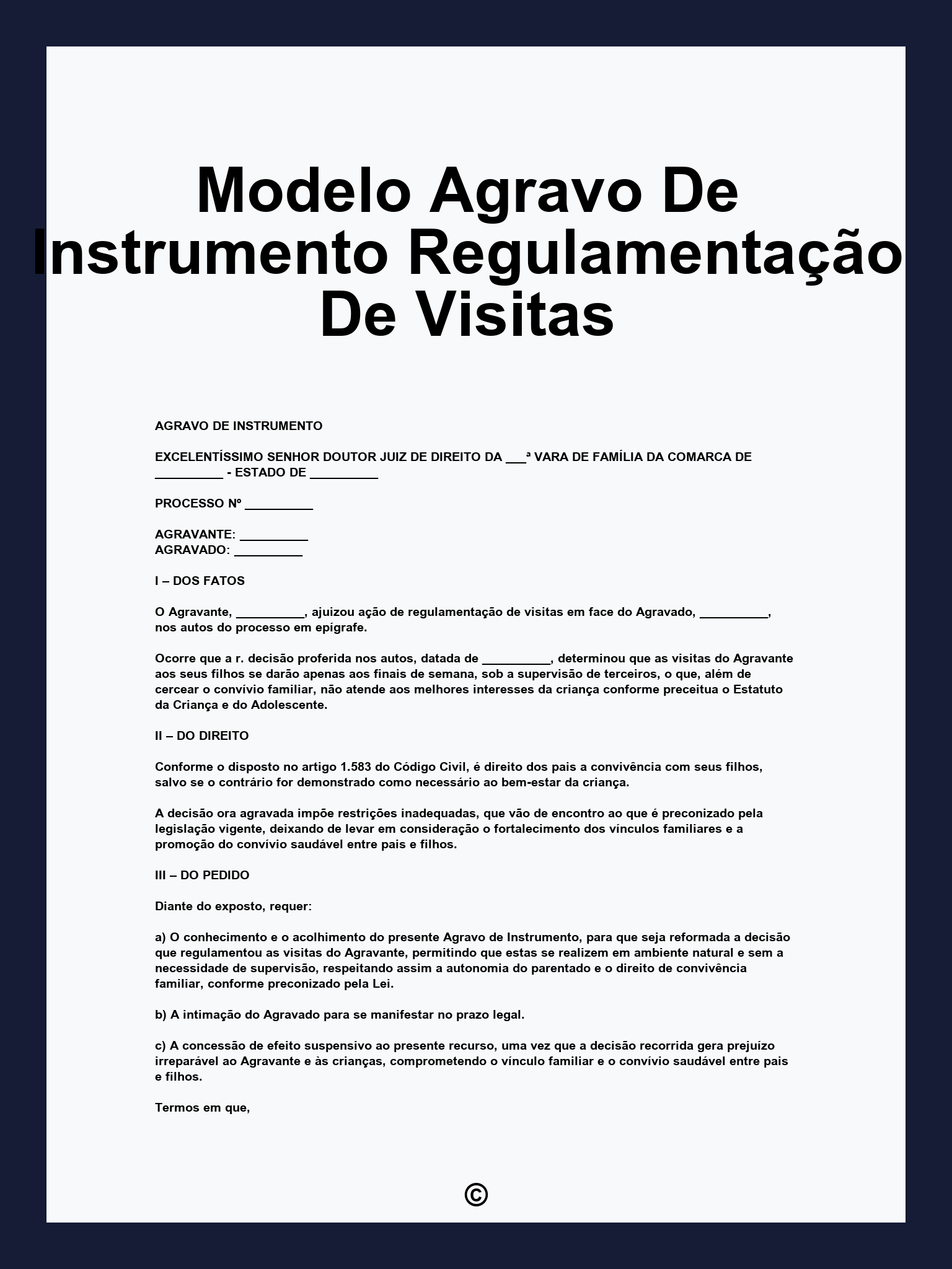 Modelo Agravo De Instrumento Regulamentação De Visitas
