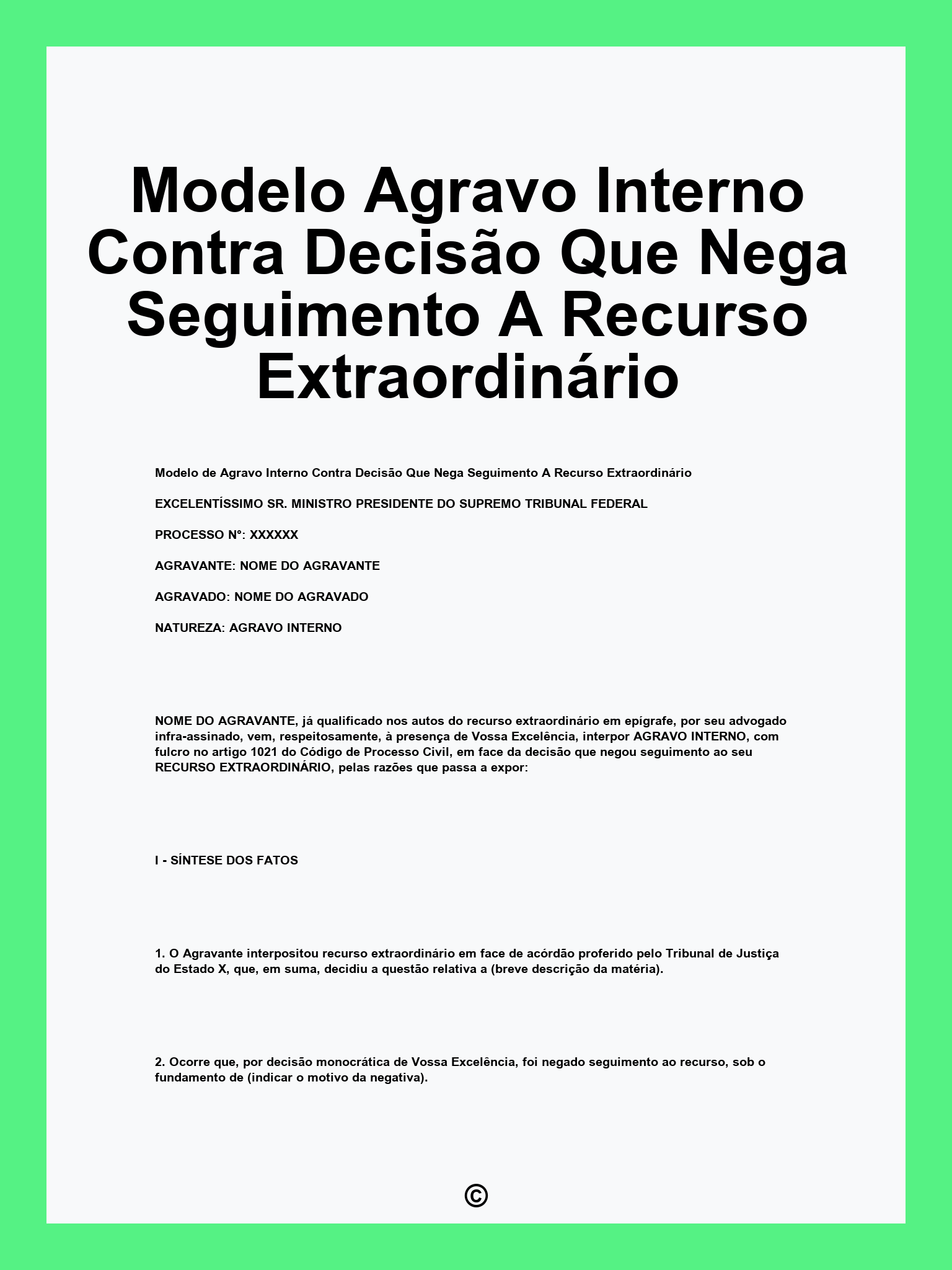 Modelo Agravo Interno Contra Decisão Que Nega Seguimento A Recurso Extraordinário