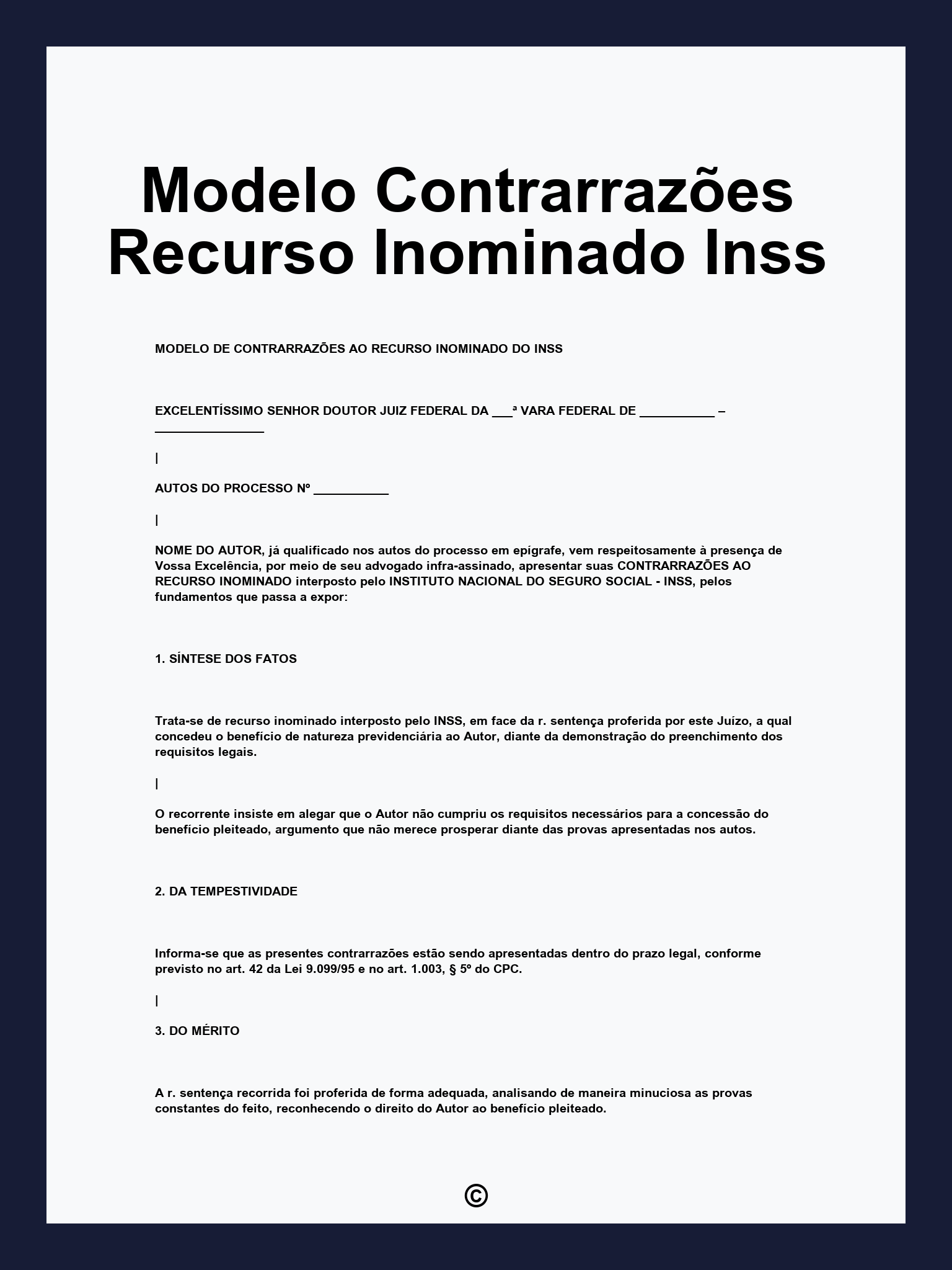 Modelo Contrarrazões Recurso Inominado Inss