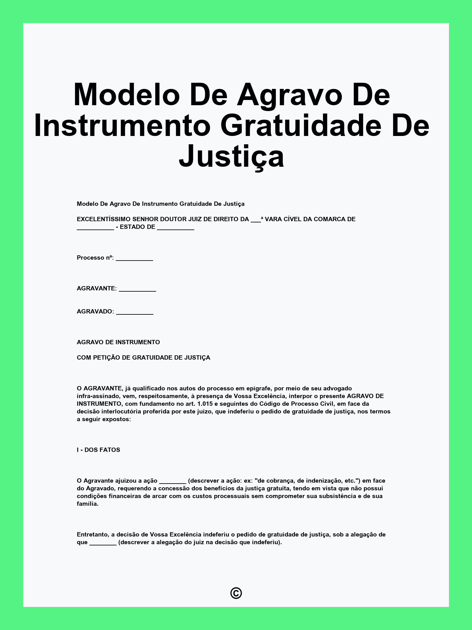 Modelo De Agravo De Instrumento Gratuidade De Justiça