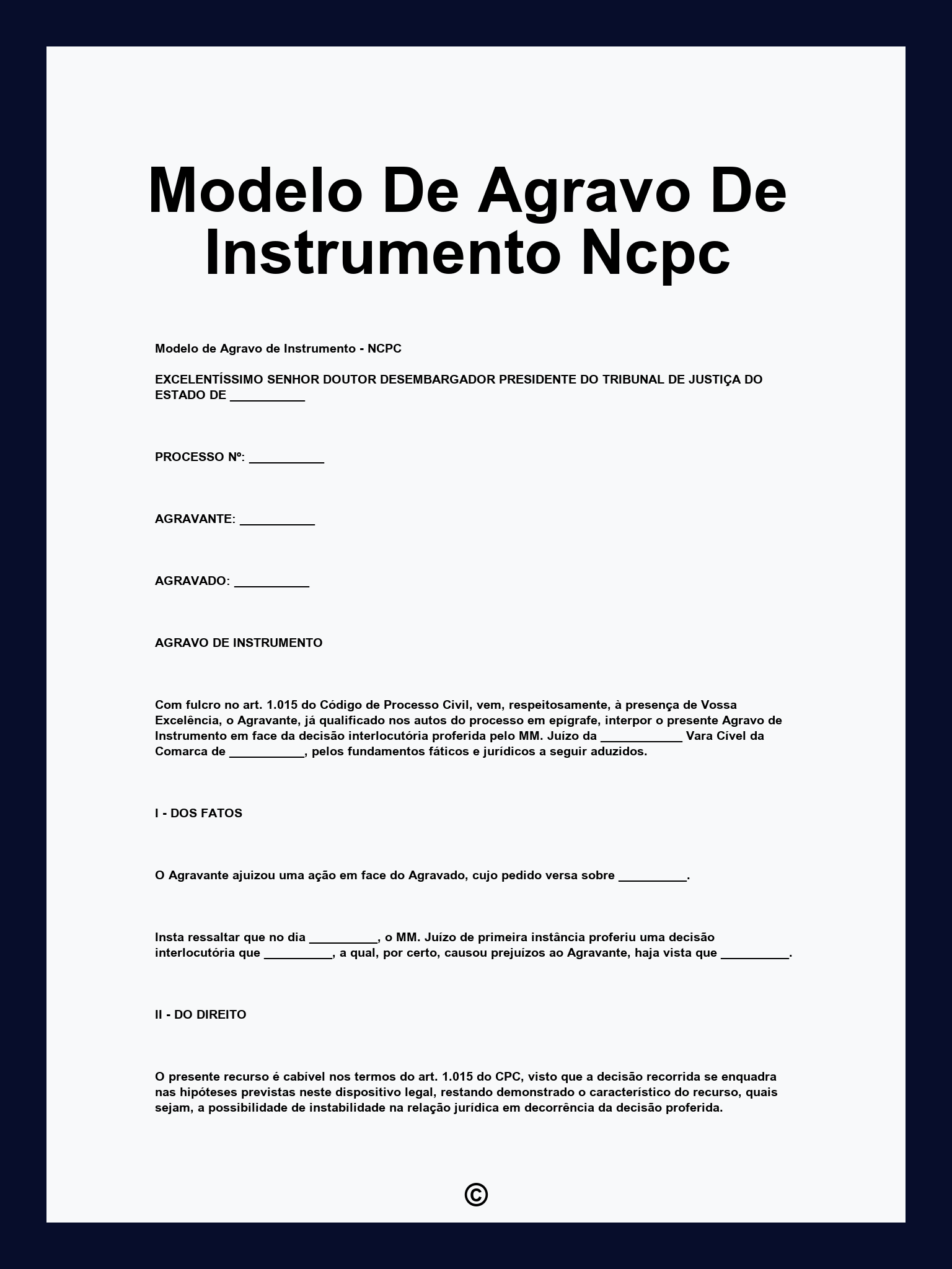 Modelo De Agravo De Instrumento Ncpc