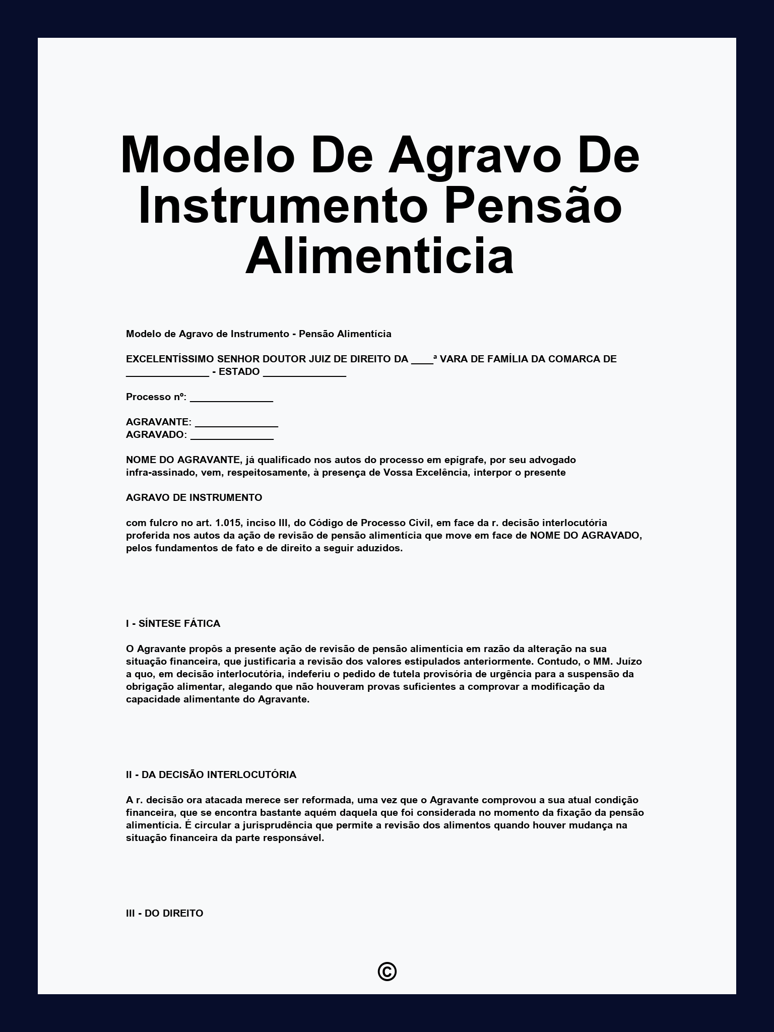 Modelo De Agravo De Instrumento Pensão Alimenticia
