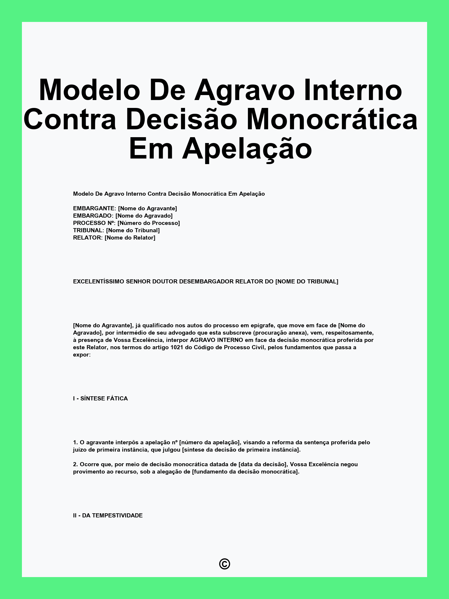 Modelo De Agravo Interno Contra Decisão Monocrática Em Apelação
