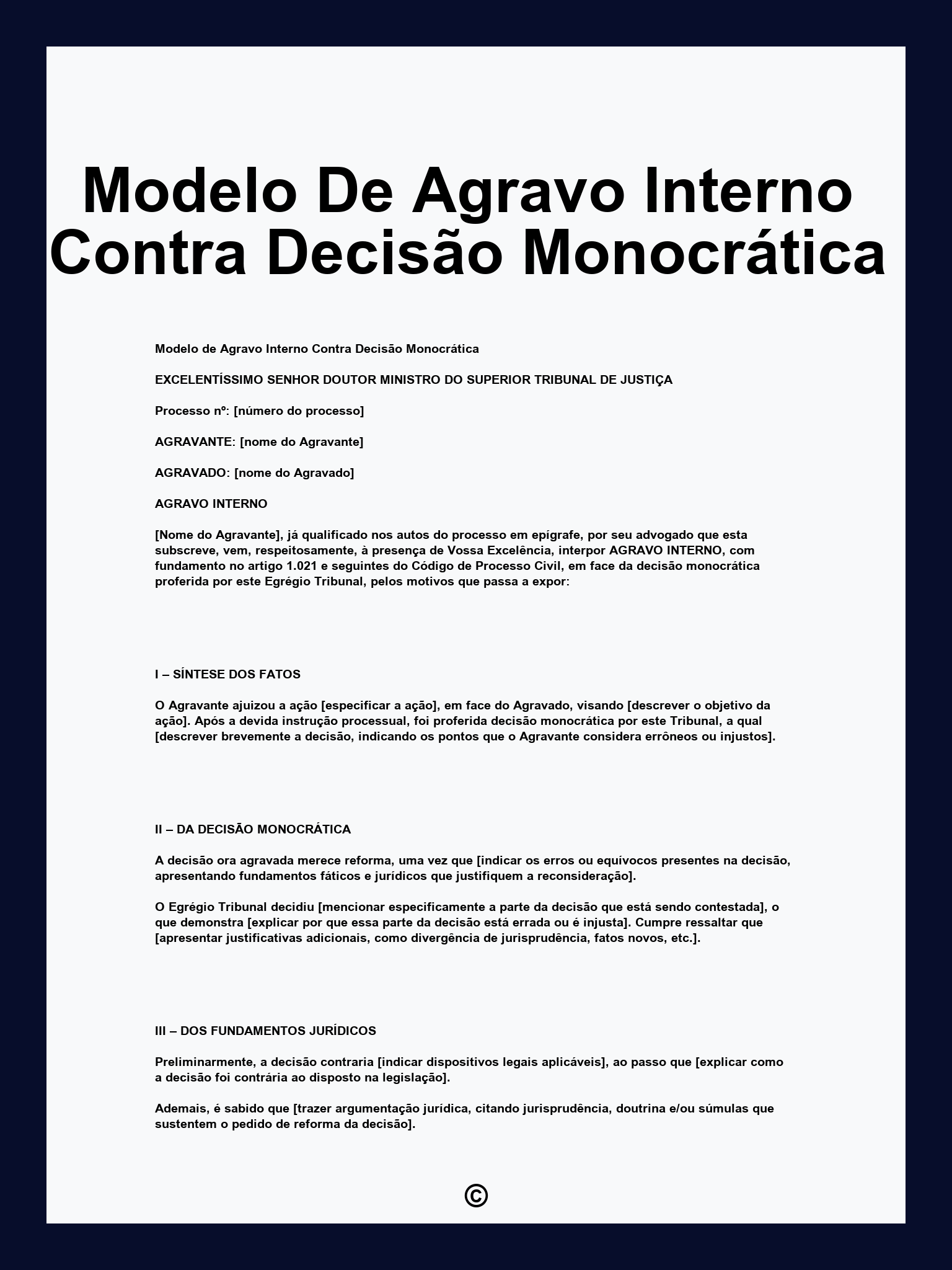 Modelo De Agravo Interno Contra Decisão Monocrática