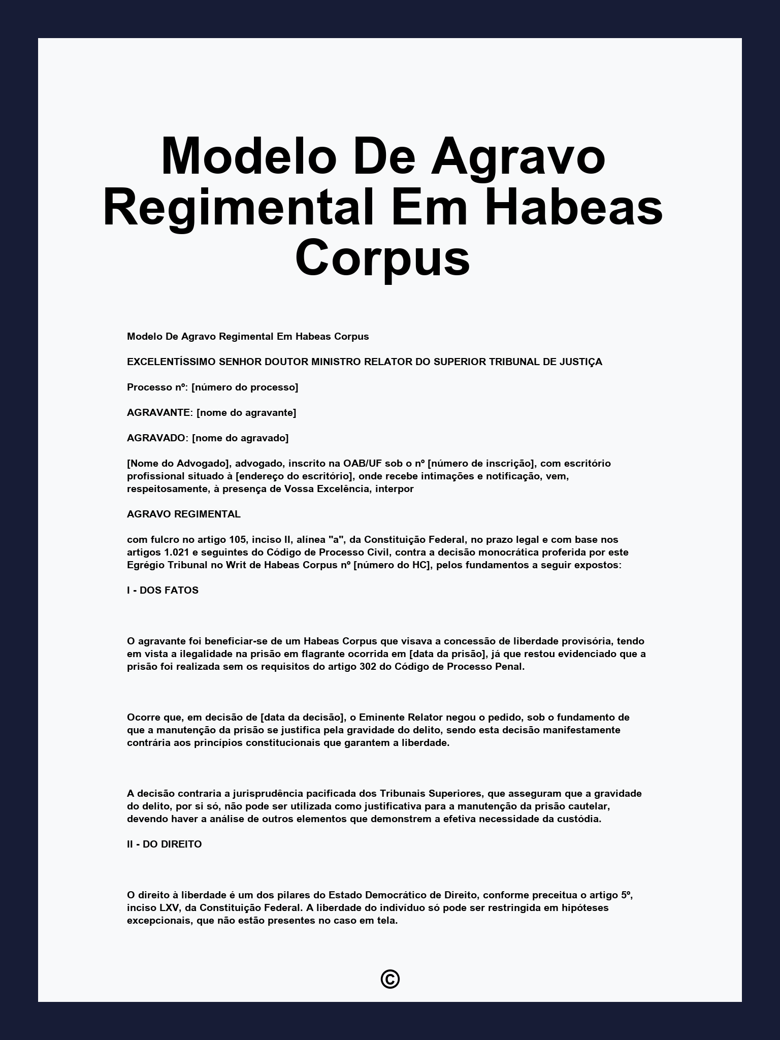 Modelo De Agravo Regimental Em Habeas Corpus
