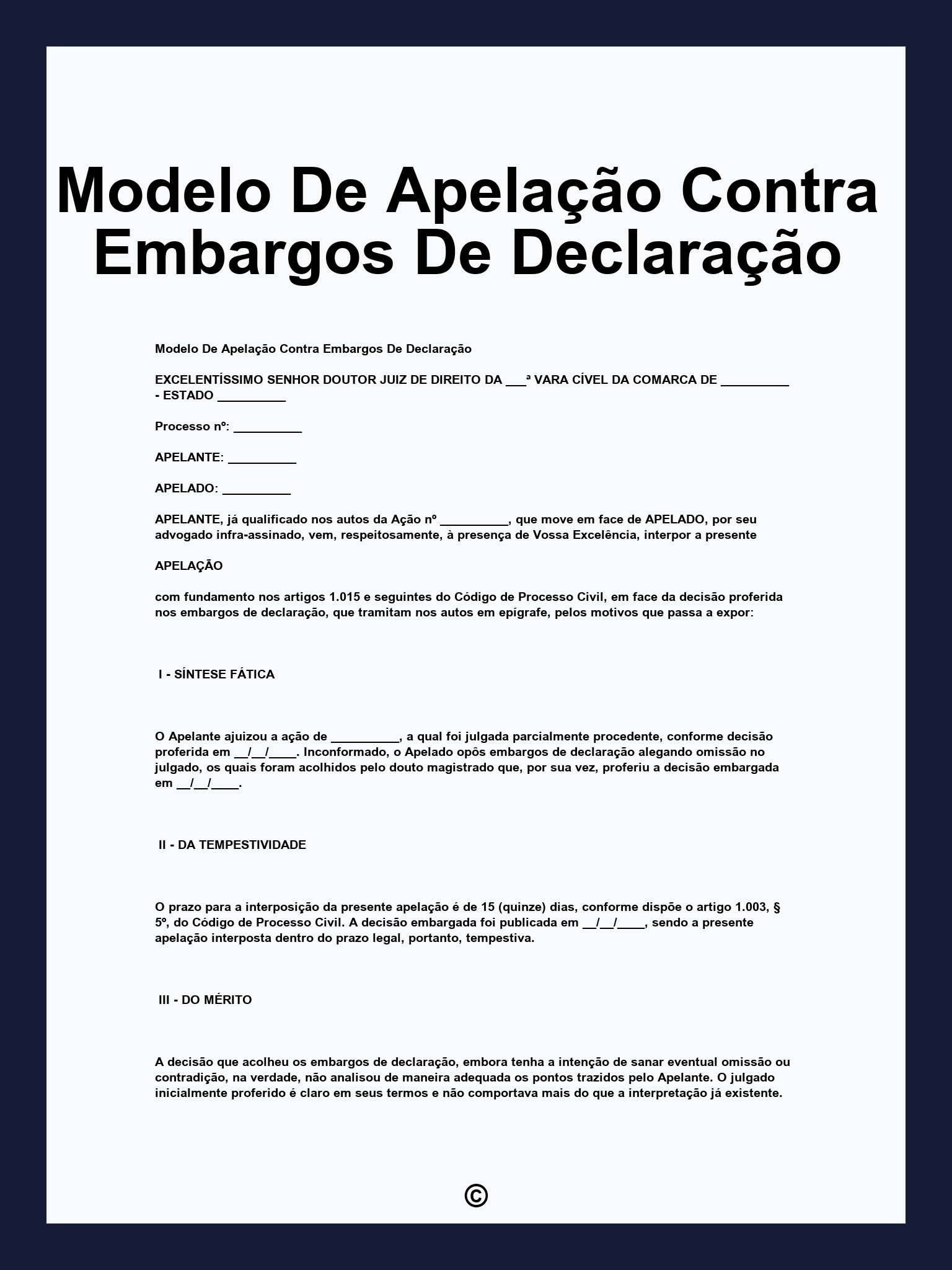 Modelo De Apelação Contra Embargos De Declaração