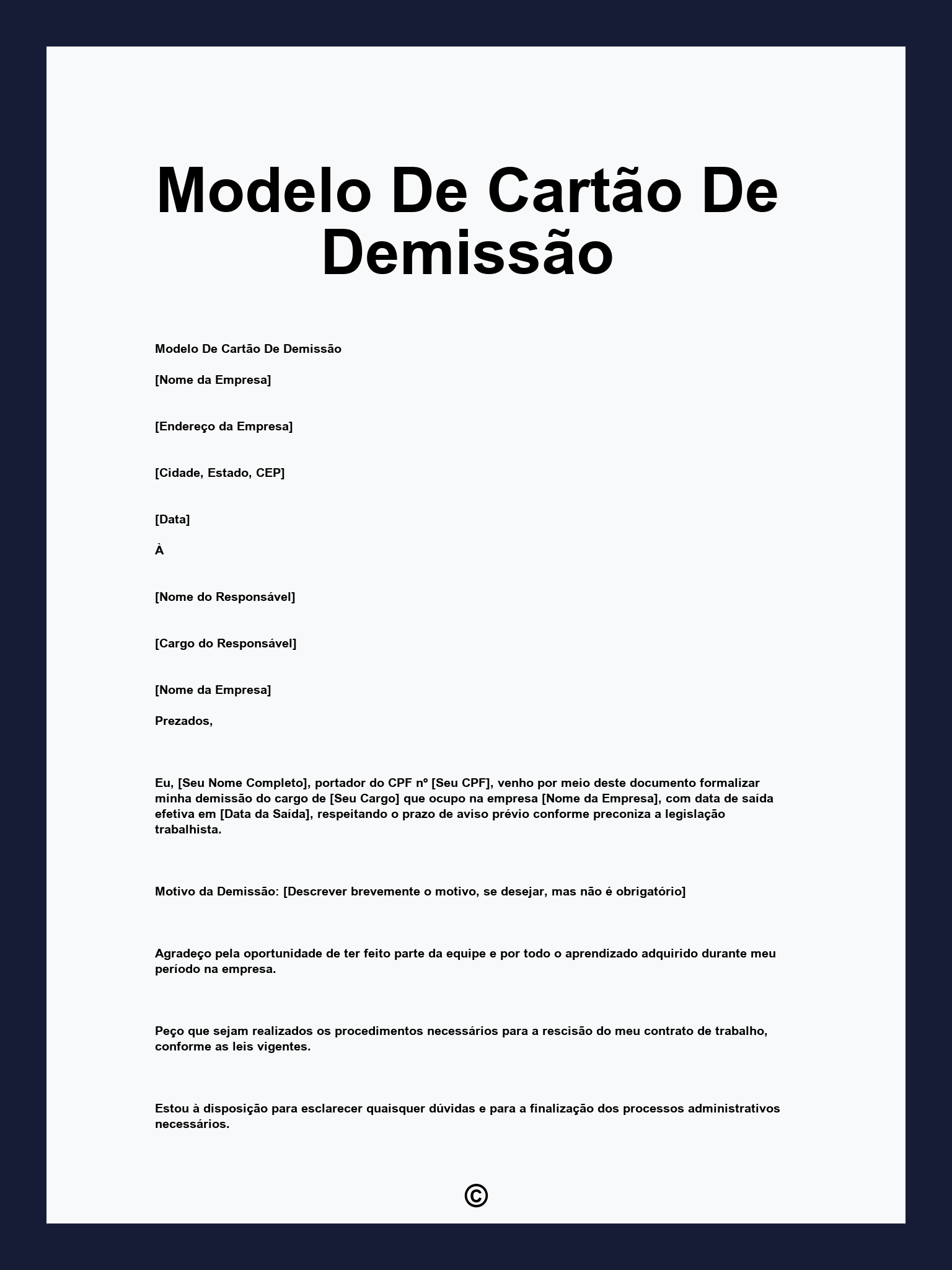 Modelo De Cartão De Demissão