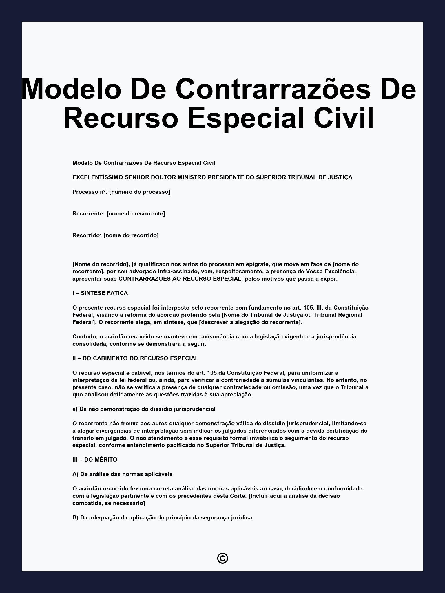 Modelo De Contrarrazões De Recurso Especial Civil