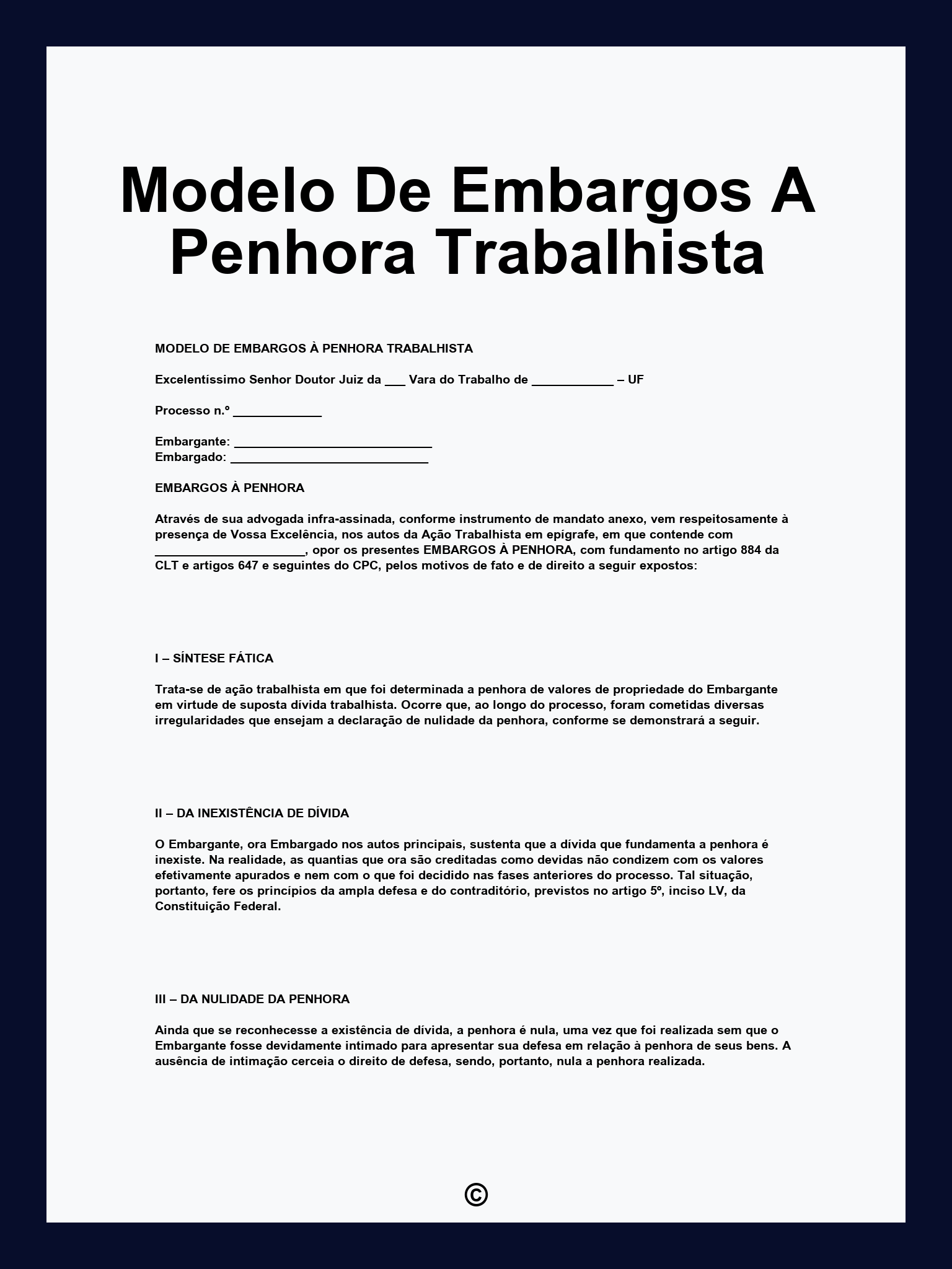 Modelo De Embargos A Penhora Trabalhista