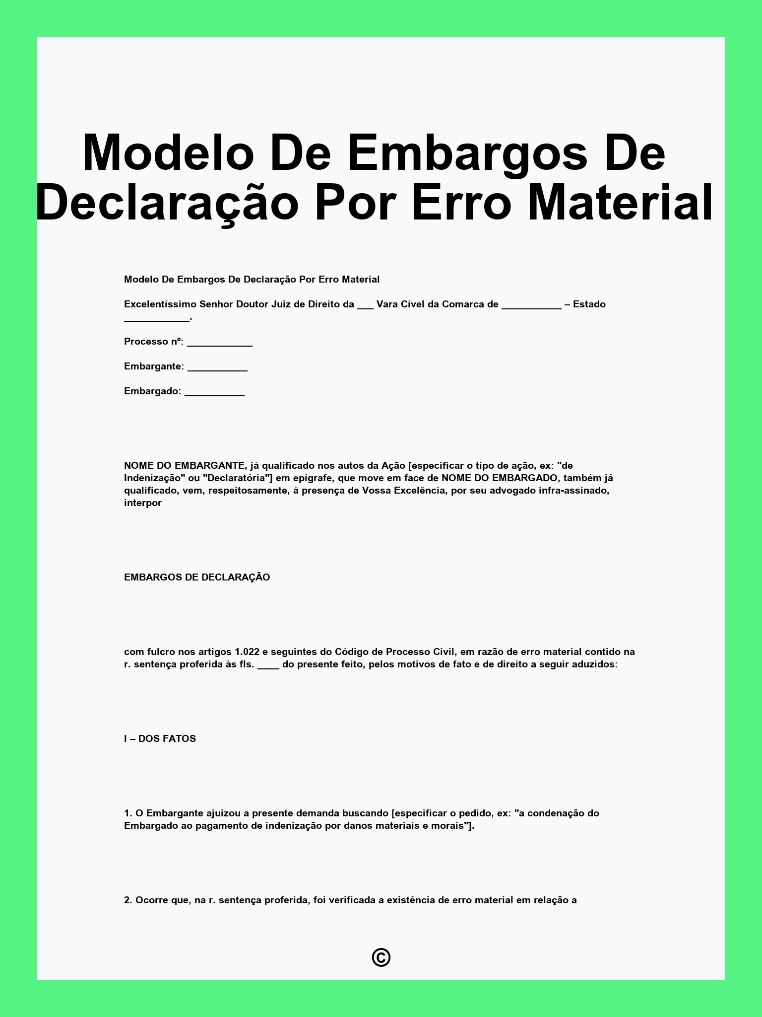 Modelo De Embargos De Declaração Por Erro Material