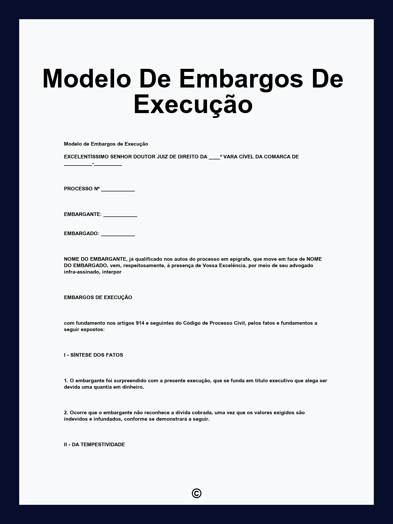 Modelo De Embargos De Execução
