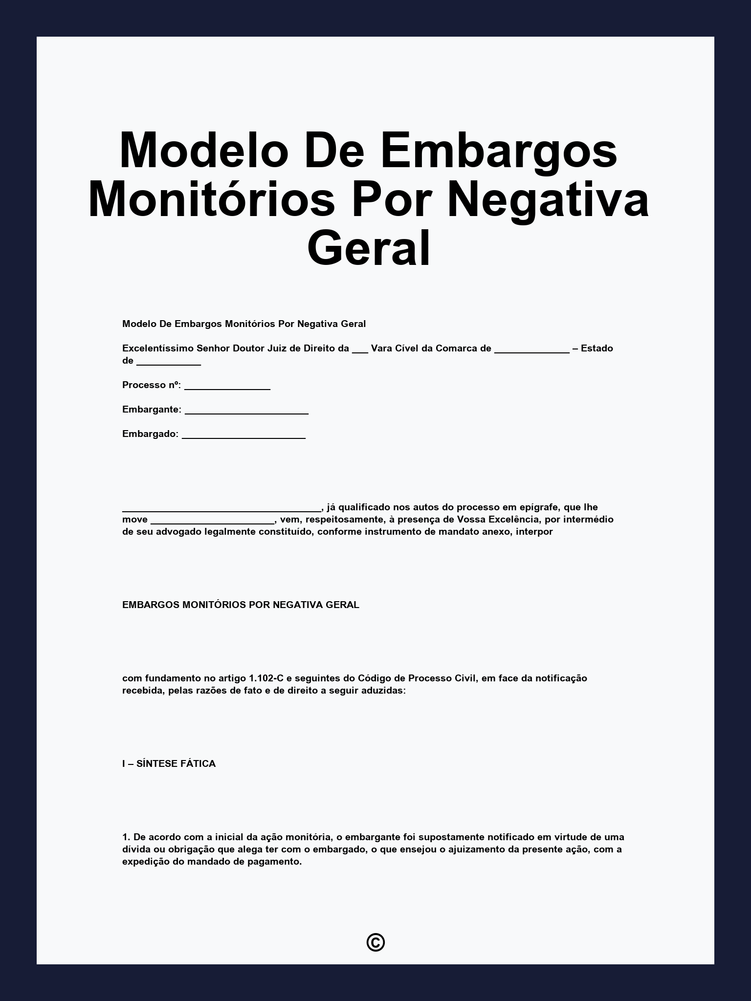 Modelo De Embargos Monitórios Por Negativa Geral