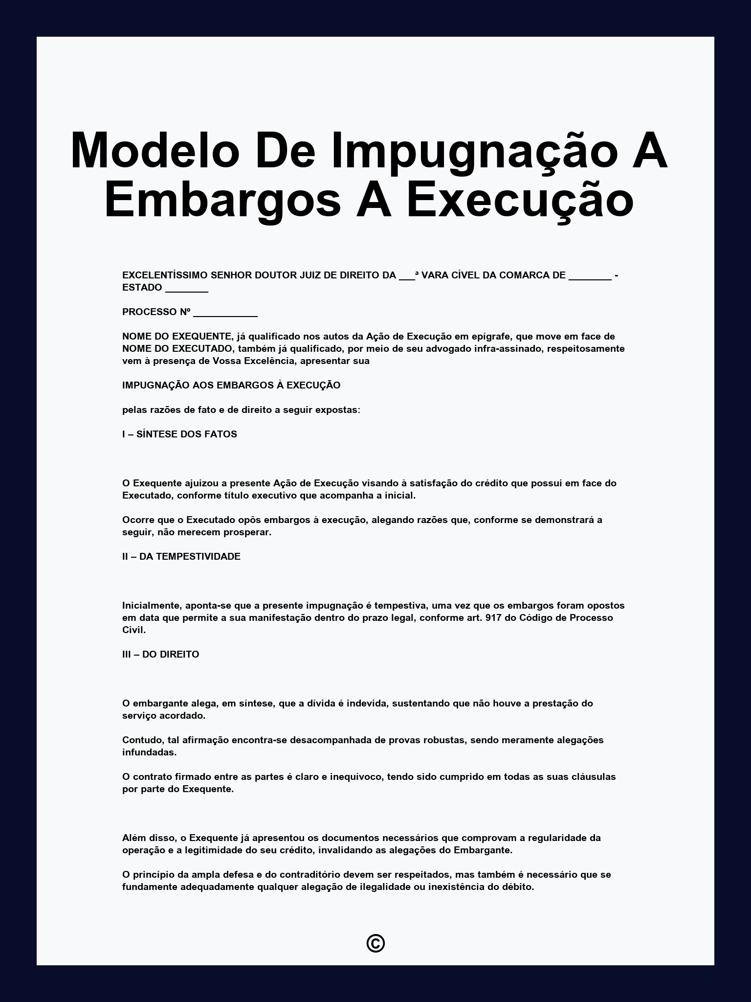 Modelo De Impugnação A Embargos A Execução