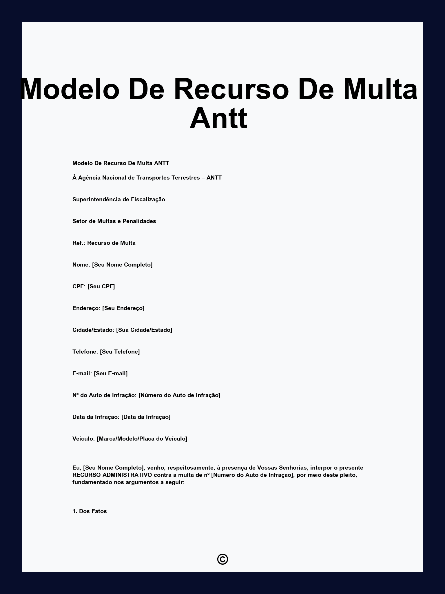 Modelo De Recurso De Multa Antt