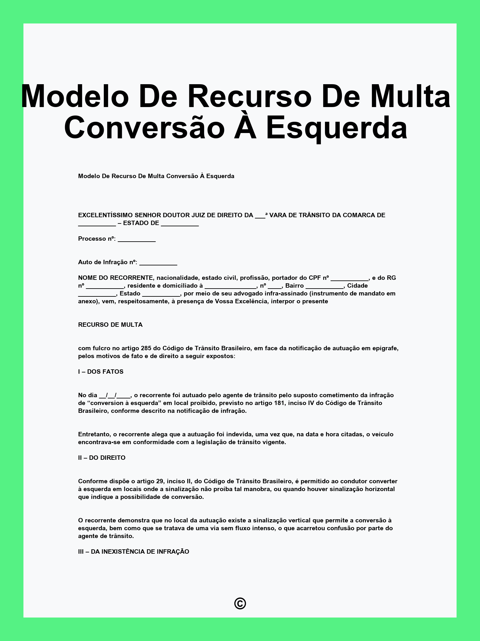 Modelo De Recurso De Multa Conversão À Esquerda