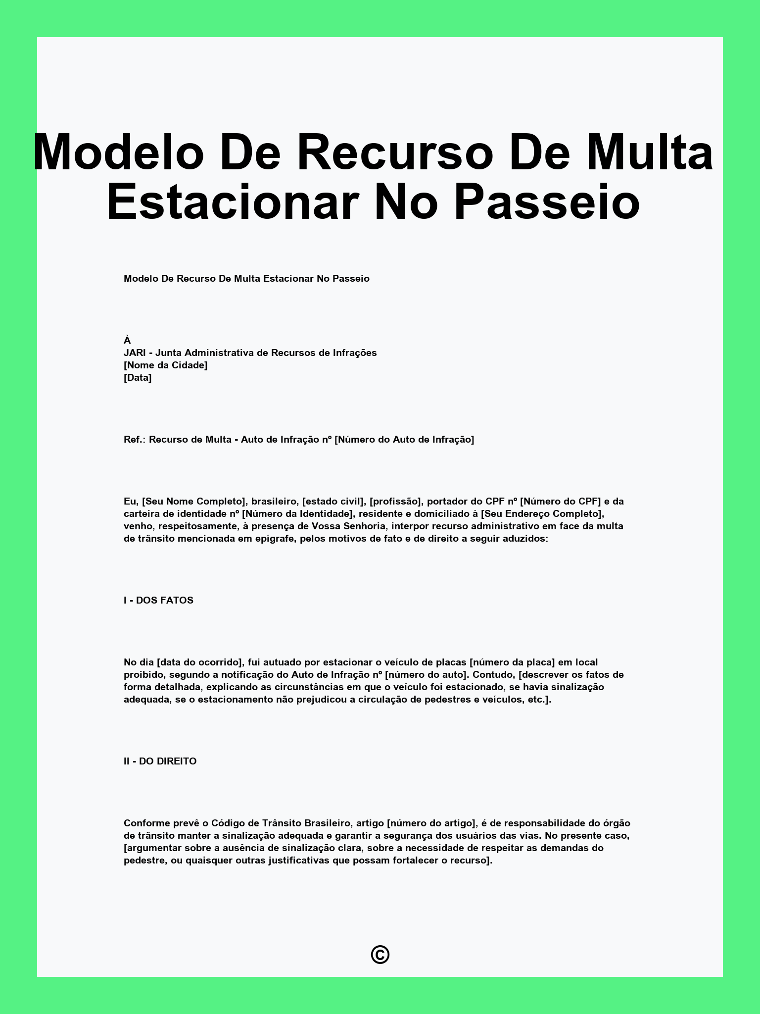 Modelo De Recurso De Multa Estacionar No Passeio