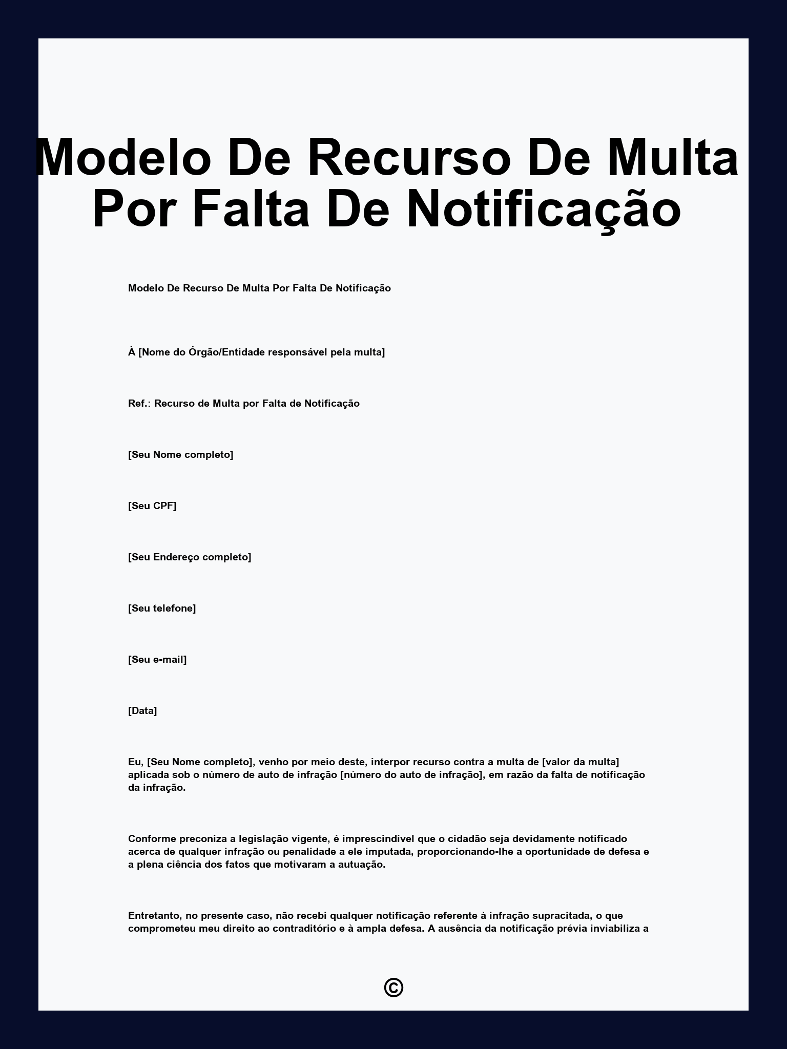 Modelo De Recurso De Multa Por Falta De Notificação