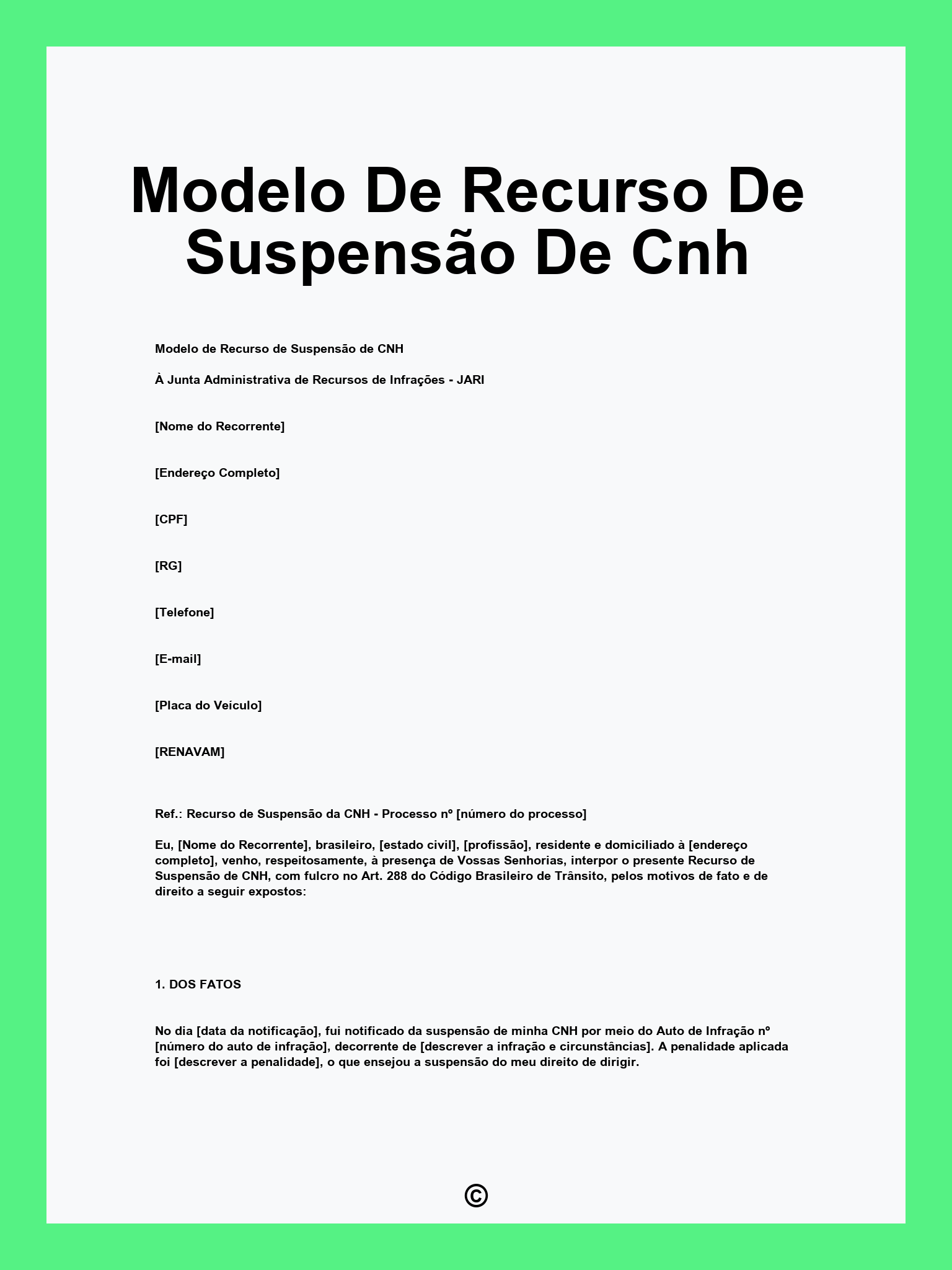 Modelo De Recurso De Suspensão De Cnh