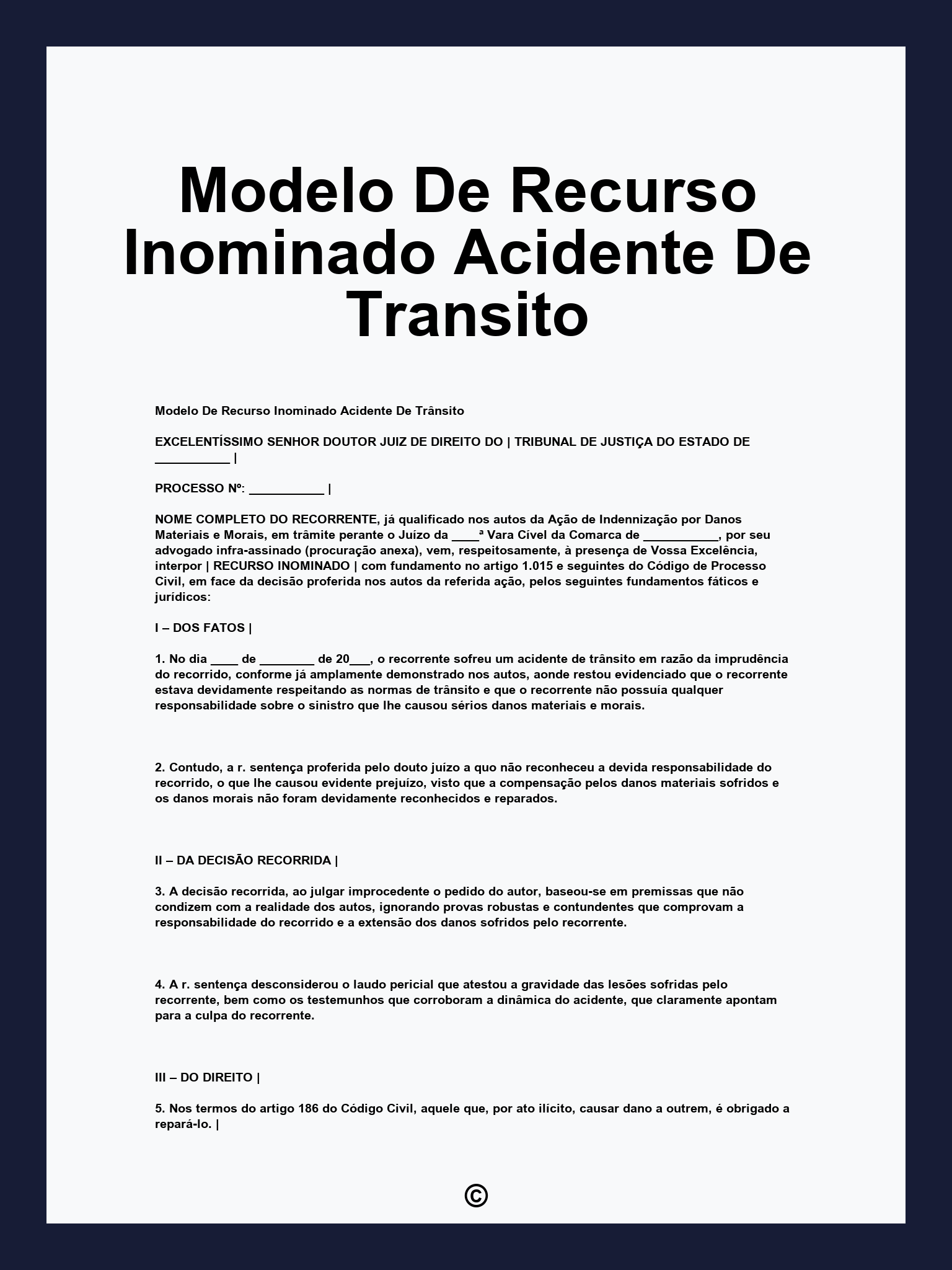 Modelo De Recurso Inominado Acidente De Transito