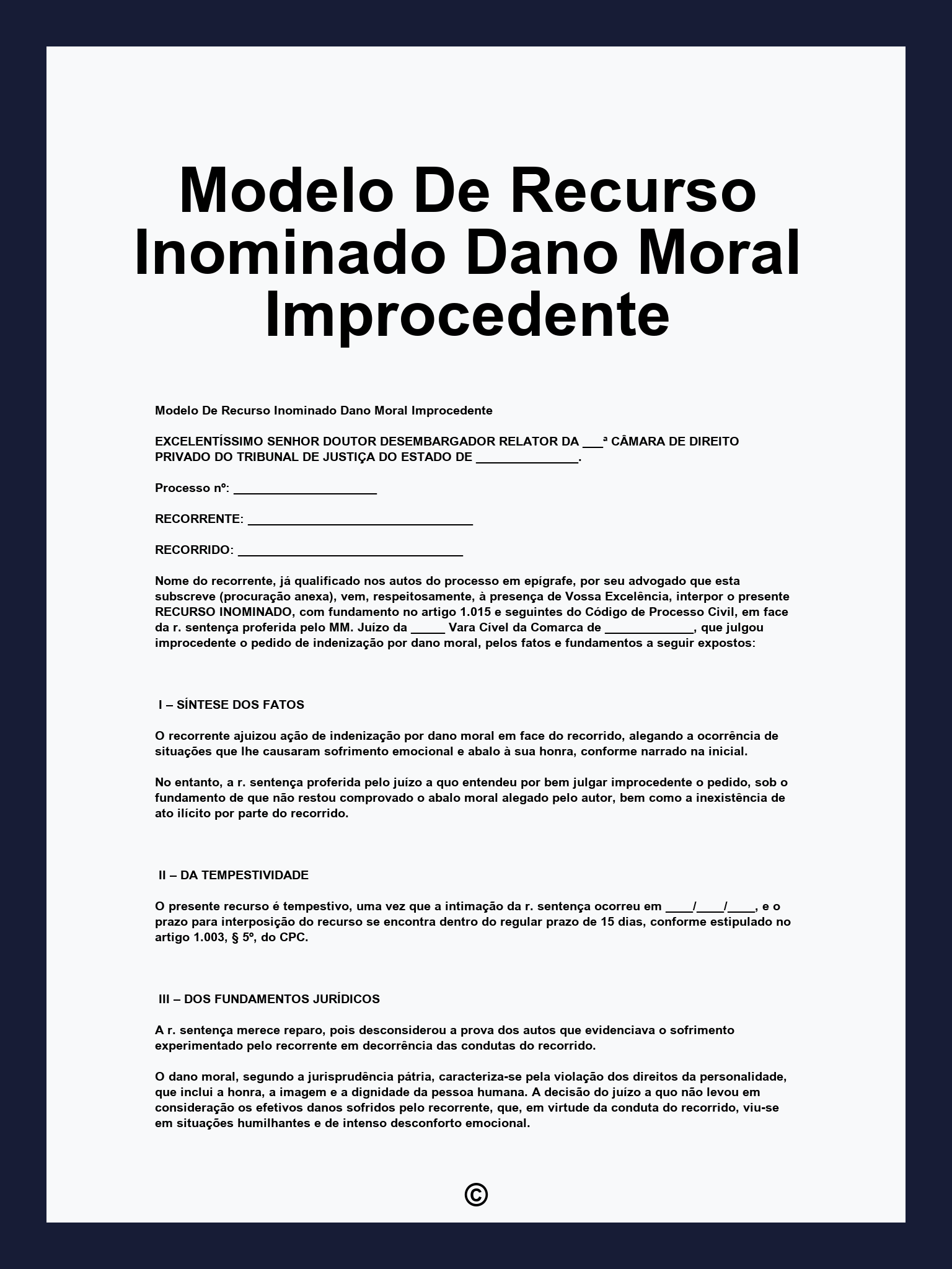 Modelo De Recurso Inominado Dano Moral Improcedente