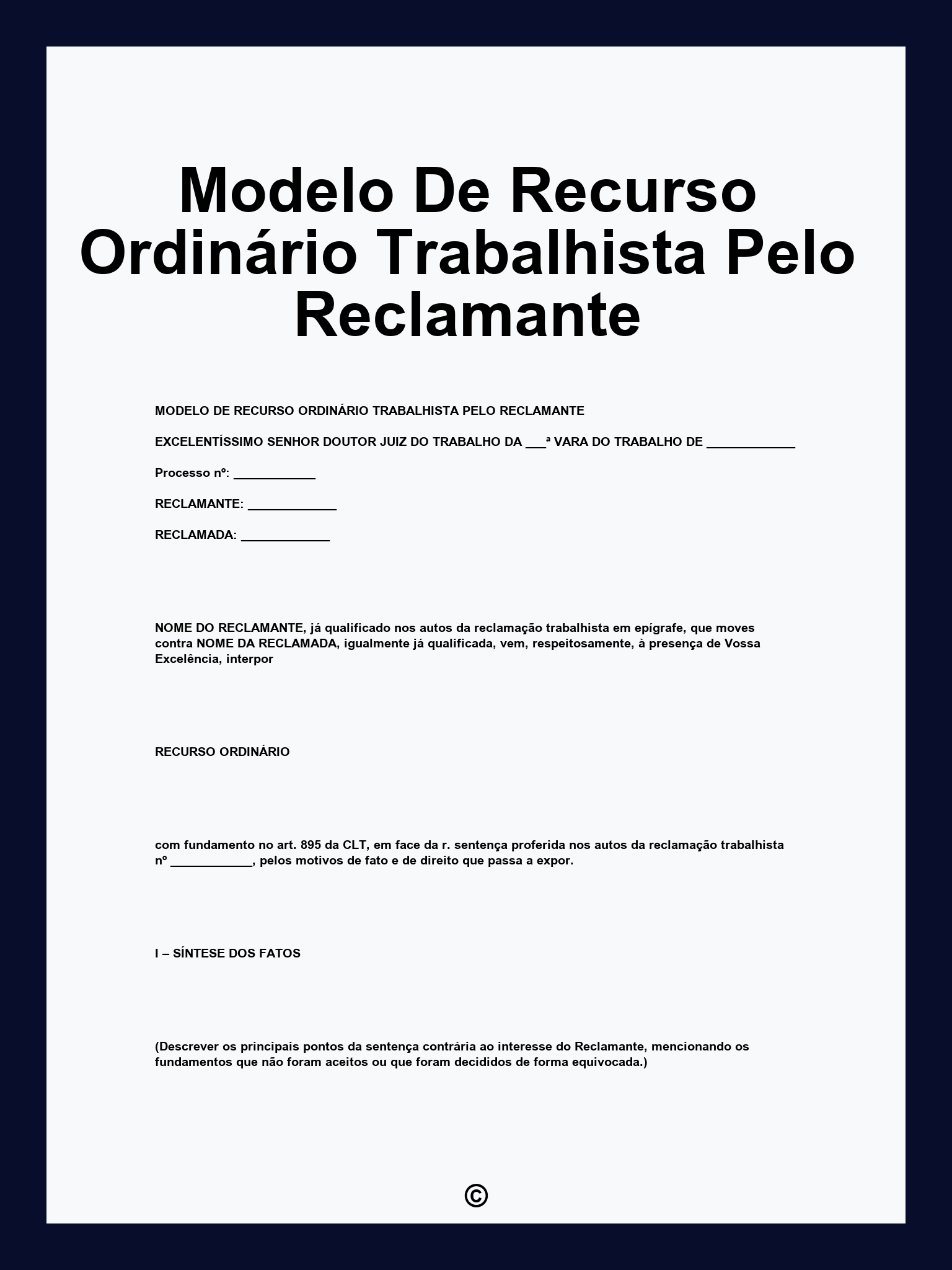 Modelo De Recurso Ordinário Trabalhista Pelo Reclamante