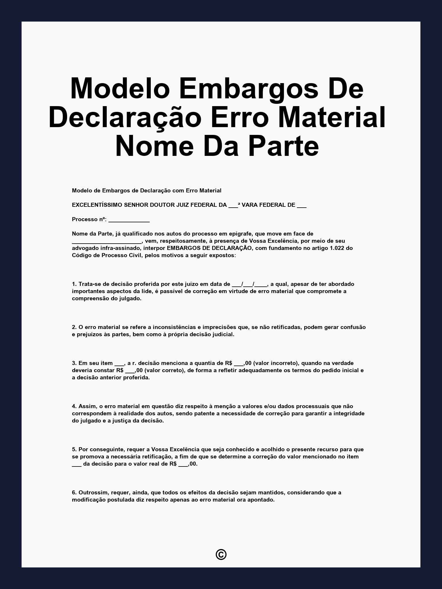 Modelo Embargos De Declaração Erro Material Nome Da Parte
