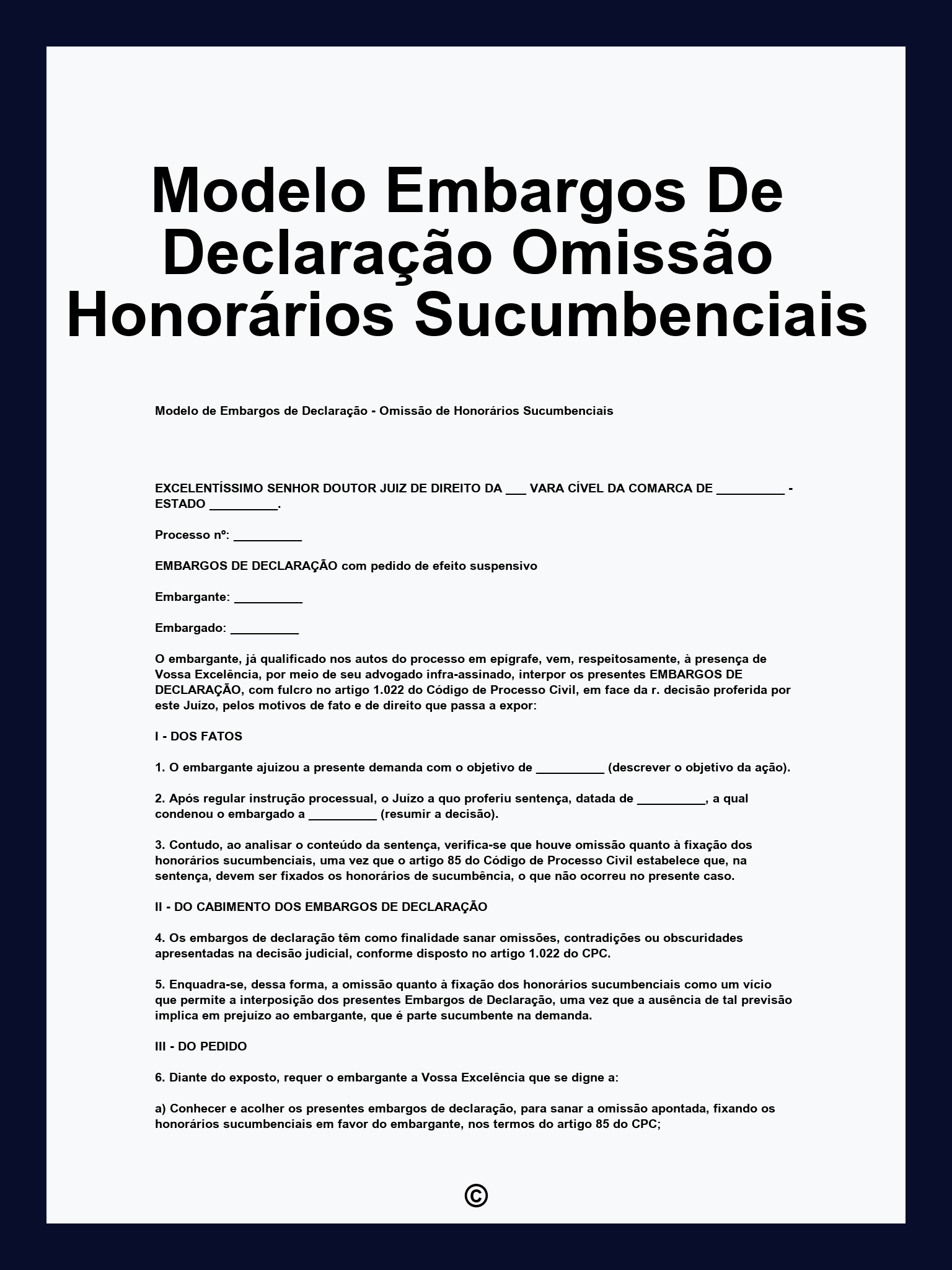 Modelo Embargos De Declaração Omissão Honorários Sucumbenciais