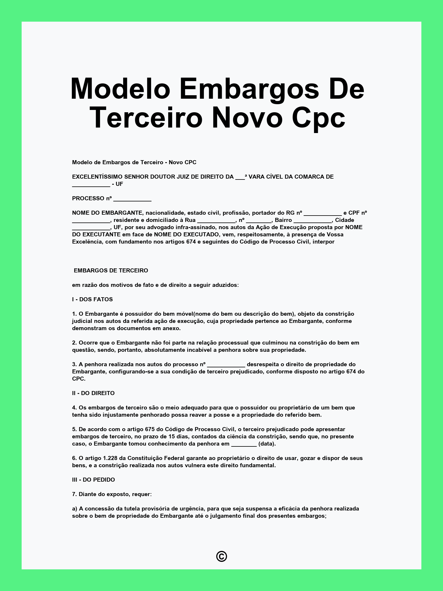Modelo Embargos De Terceiro Novo Cpc