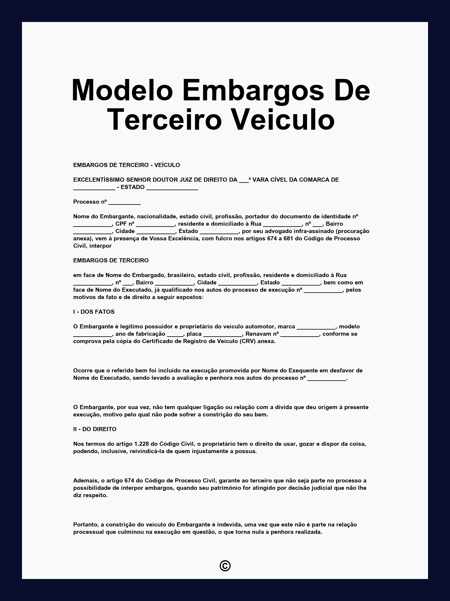 Modelo Embargos De Terceiro Veiculo