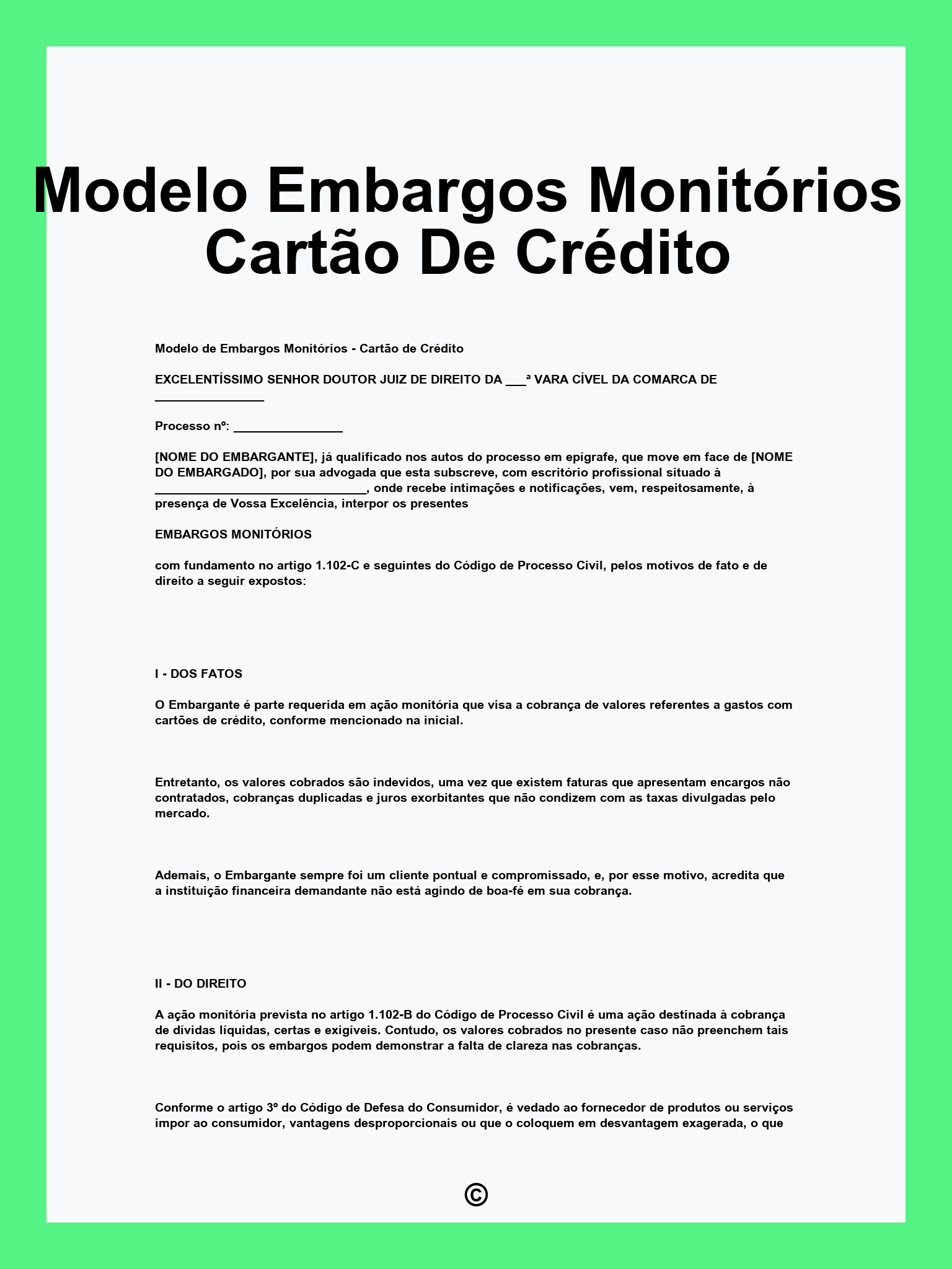 Modelo Embargos Monitórios Cartão De Crédito
