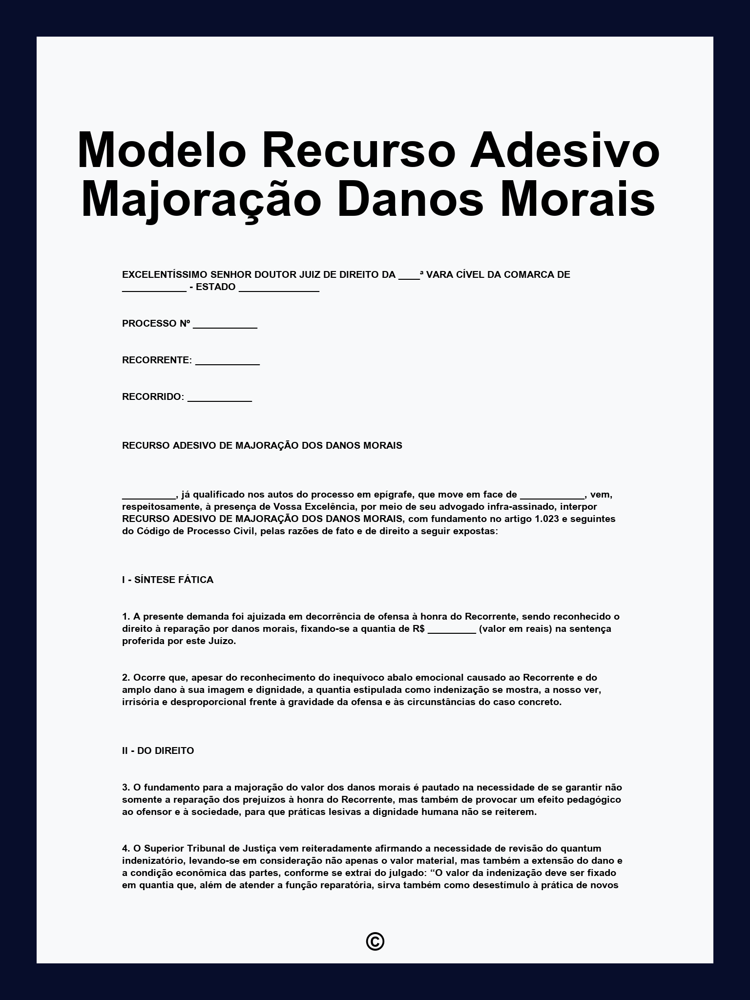 Modelo Recurso Adesivo Majoração Danos Morais