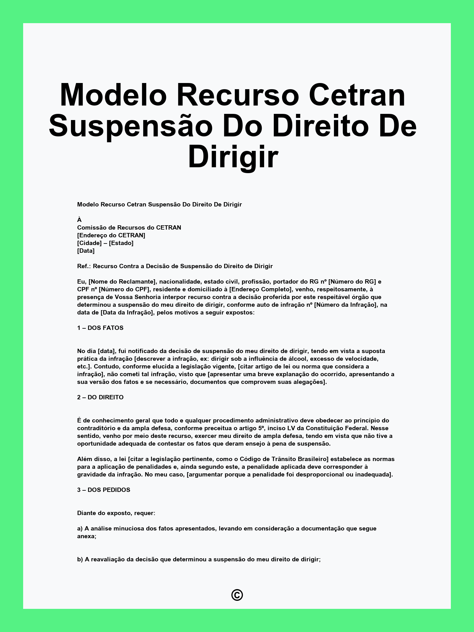 Modelo Recurso Cetran Suspensão Do Direito De Dirigir