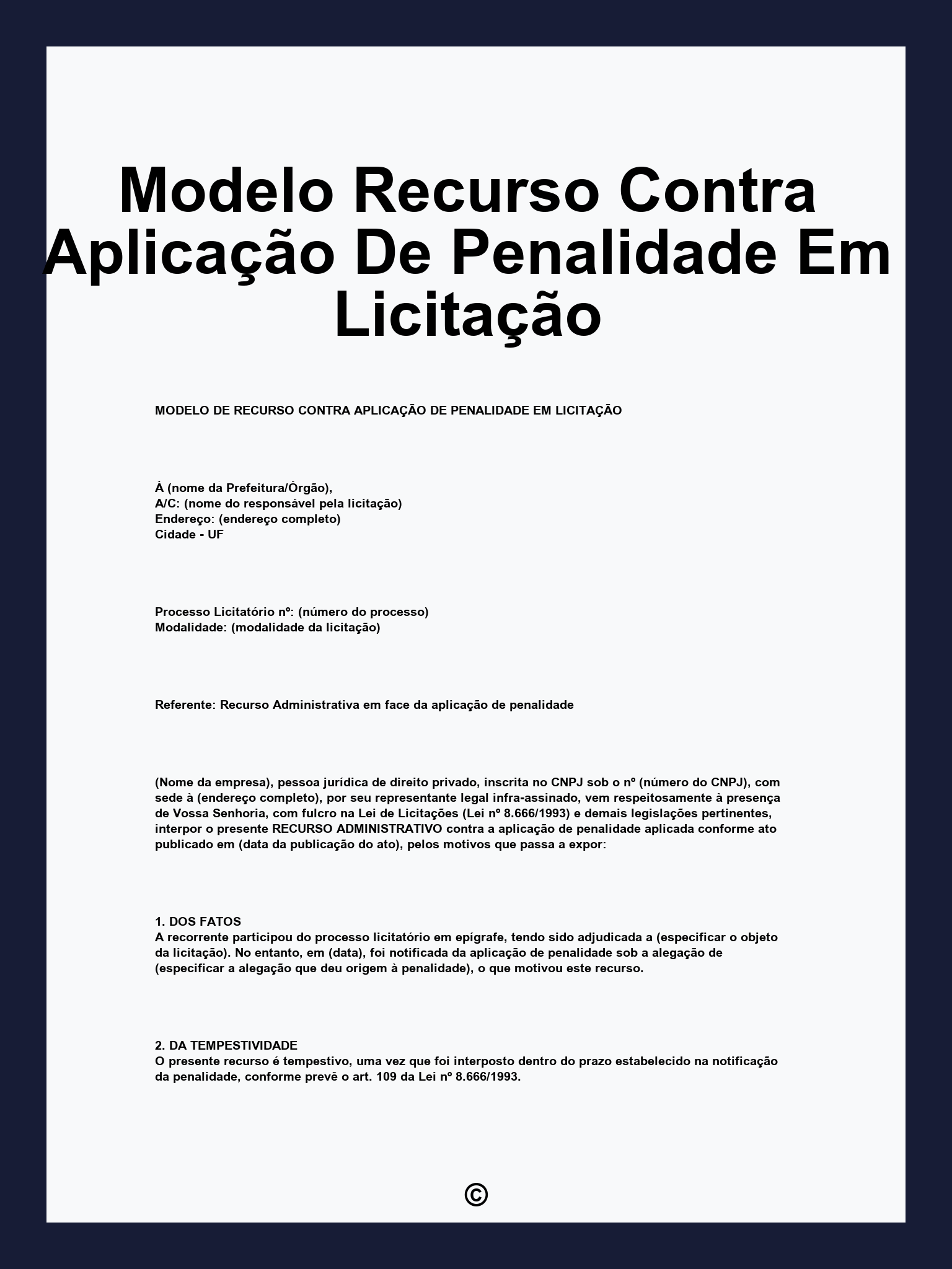 Modelo Recurso Contra Aplicação De Penalidade Em Licitação