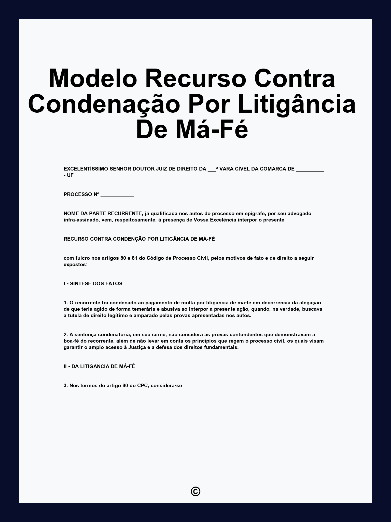 Modelo Recurso Contra Condenação Por Litigância De Má-Fé