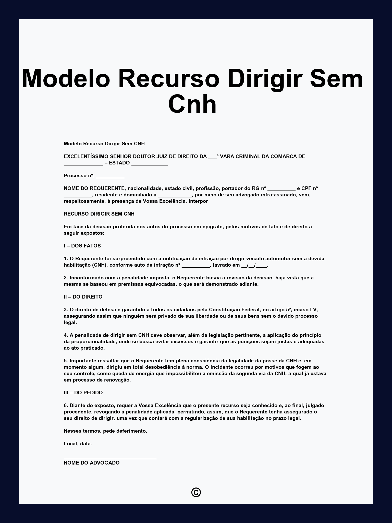 Modelo Recurso Dirigir Sem Cnh
