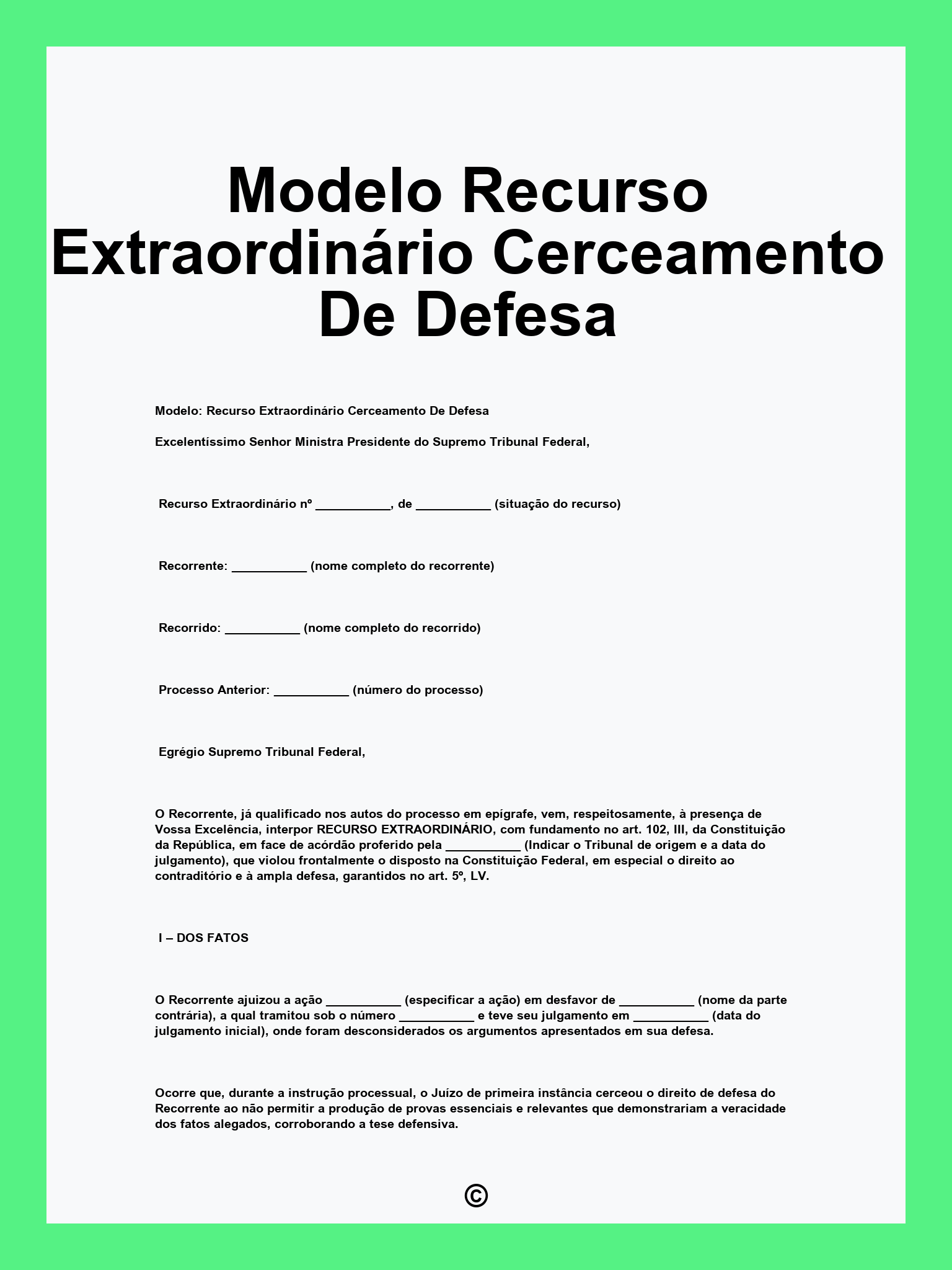 Modelo Recurso Extraordinário Cerceamento De Defesa
