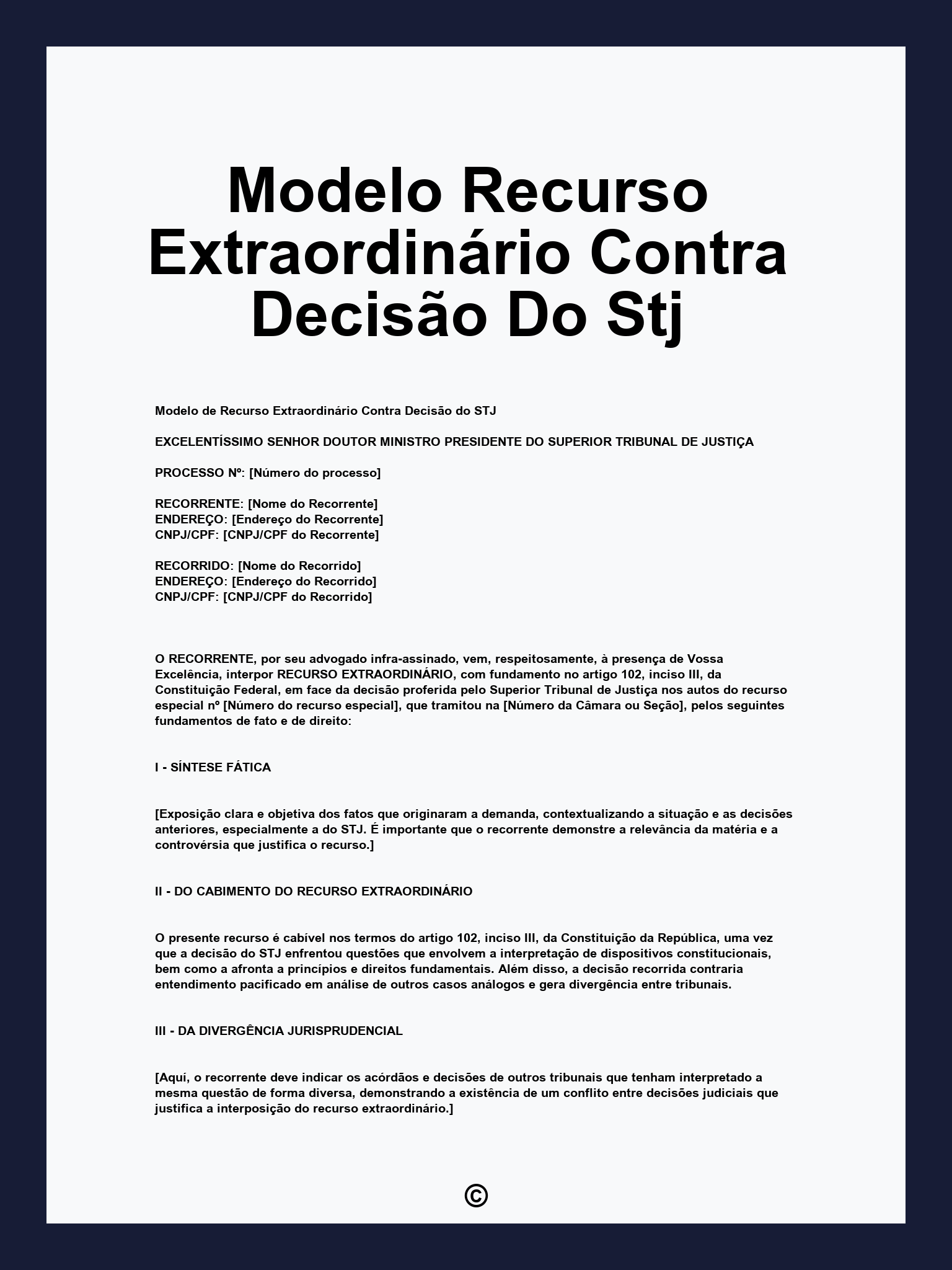 Modelo Recurso Extraordinário Contra Decisão Do Stj