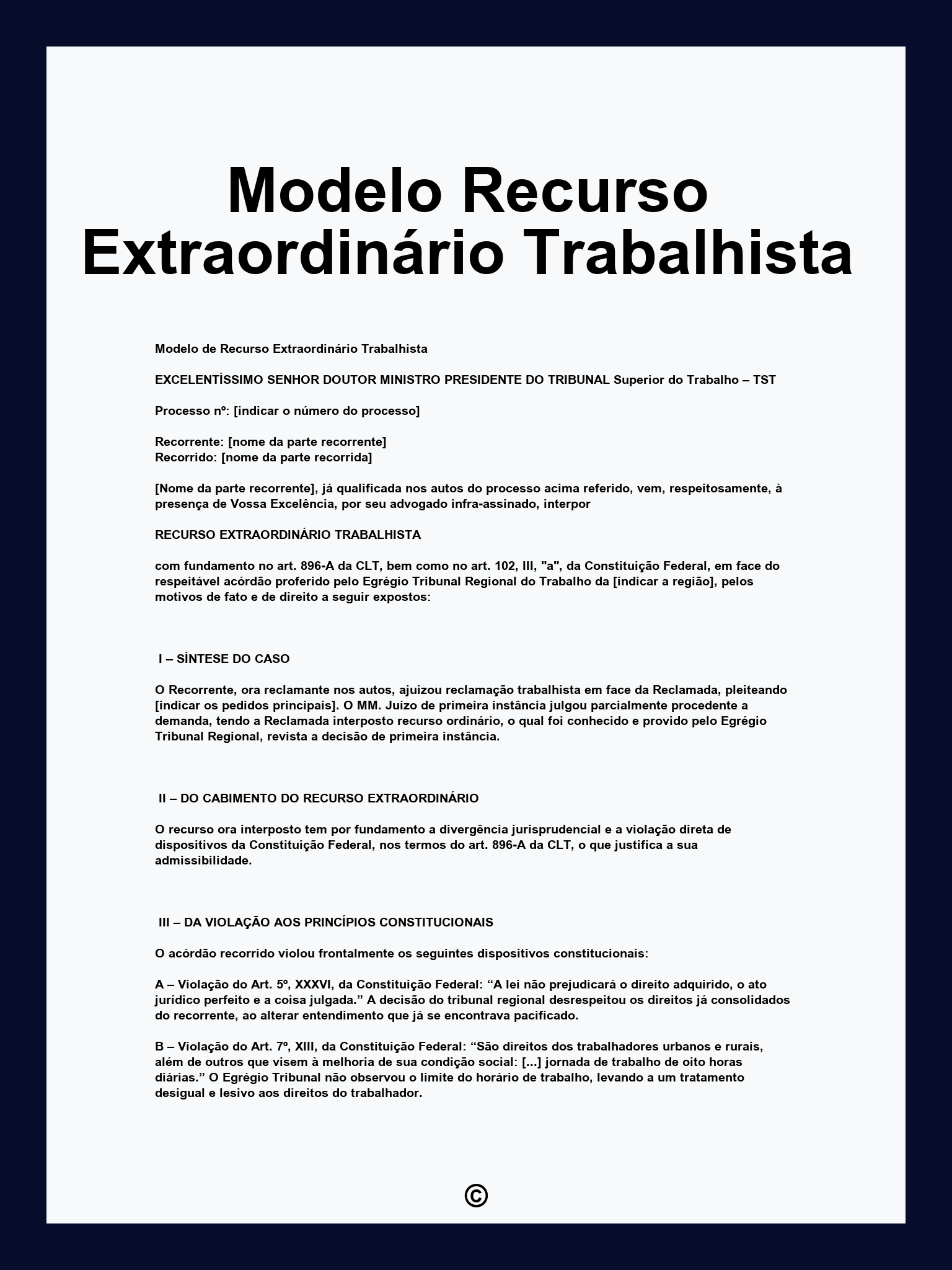 Modelo Recurso Extraordinário Trabalhista
