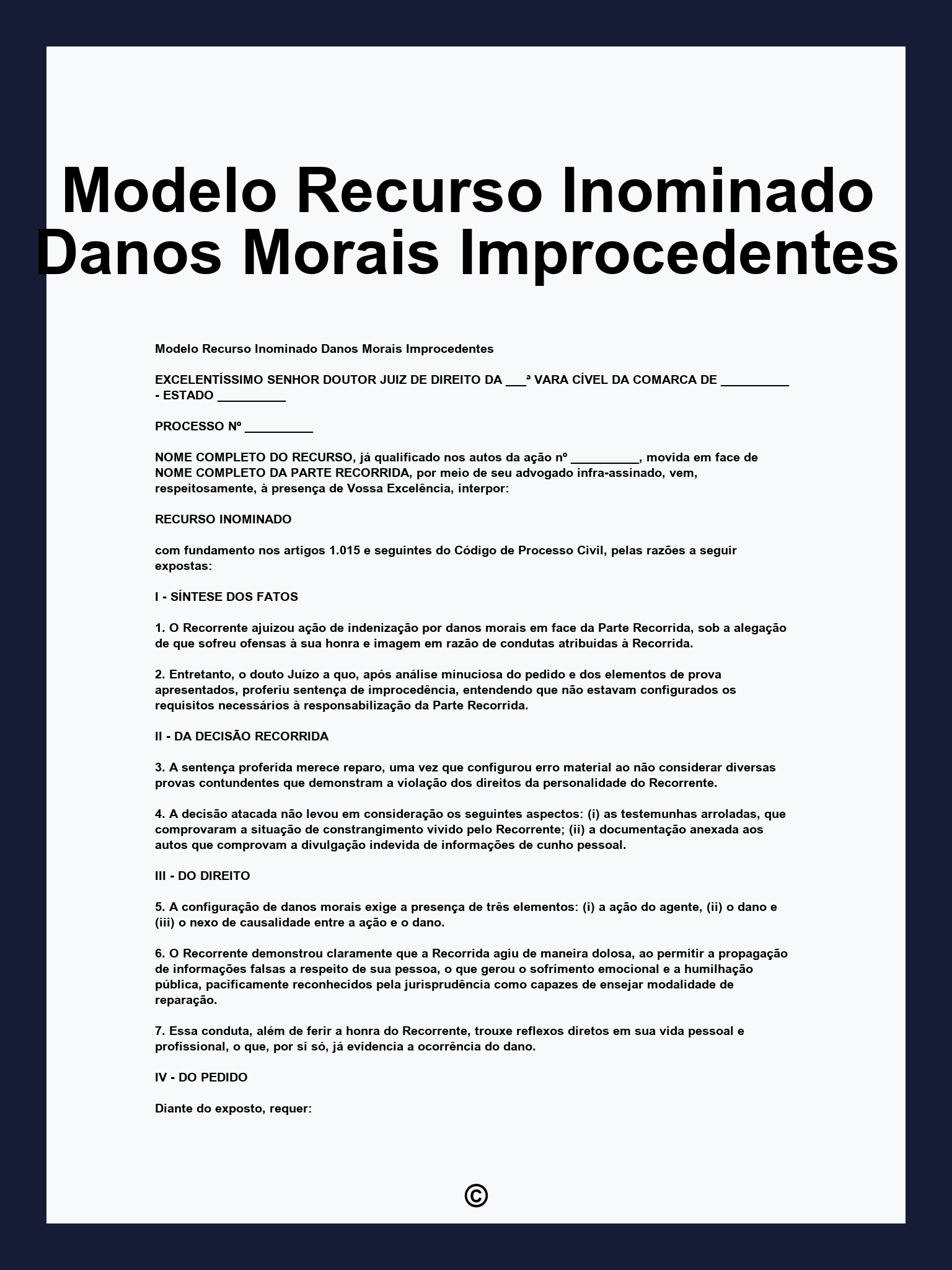 Modelo Recurso Inominado Danos Morais Improcedentes