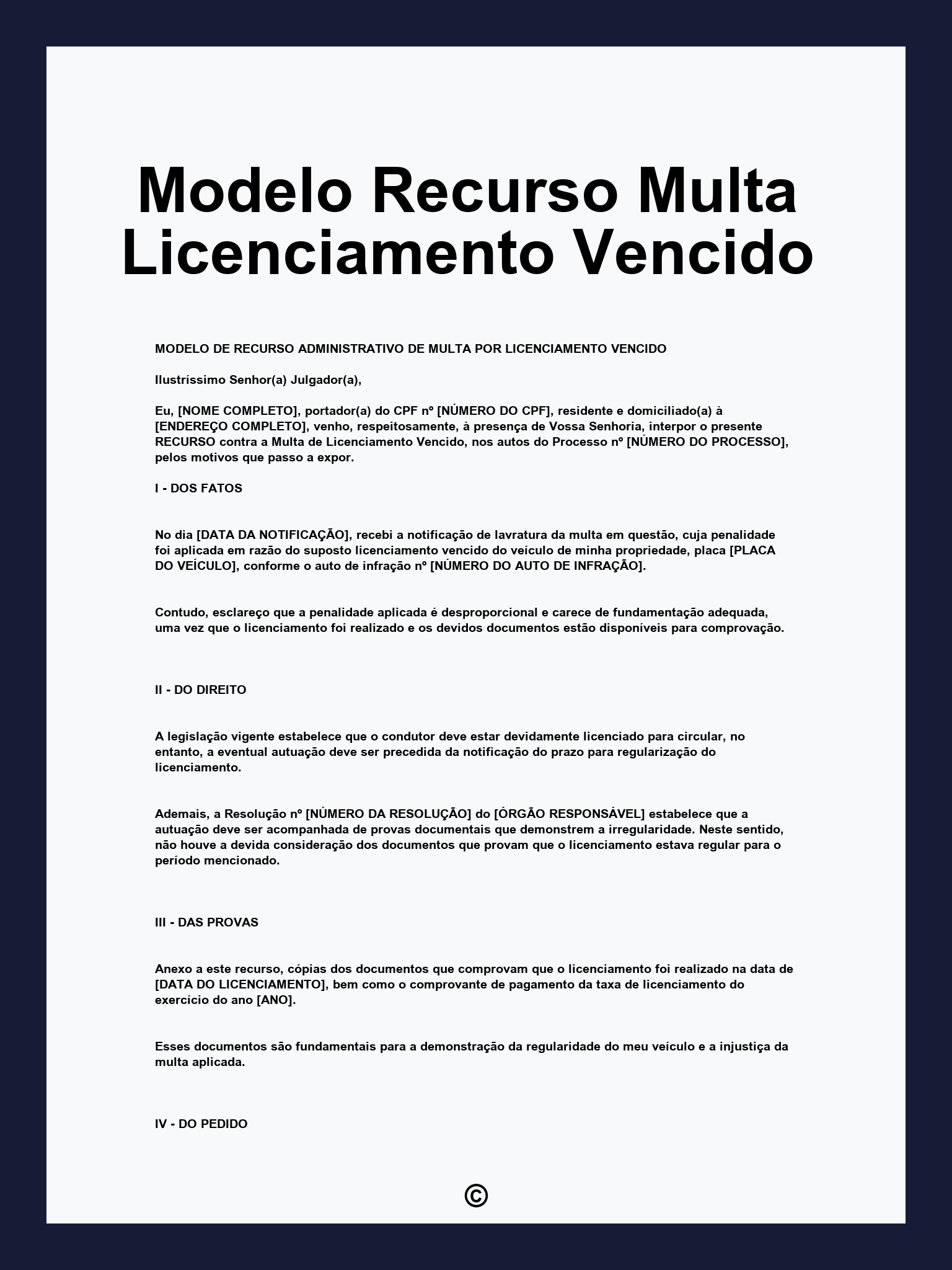 Modelo Recurso Multa Licenciamento Vencido