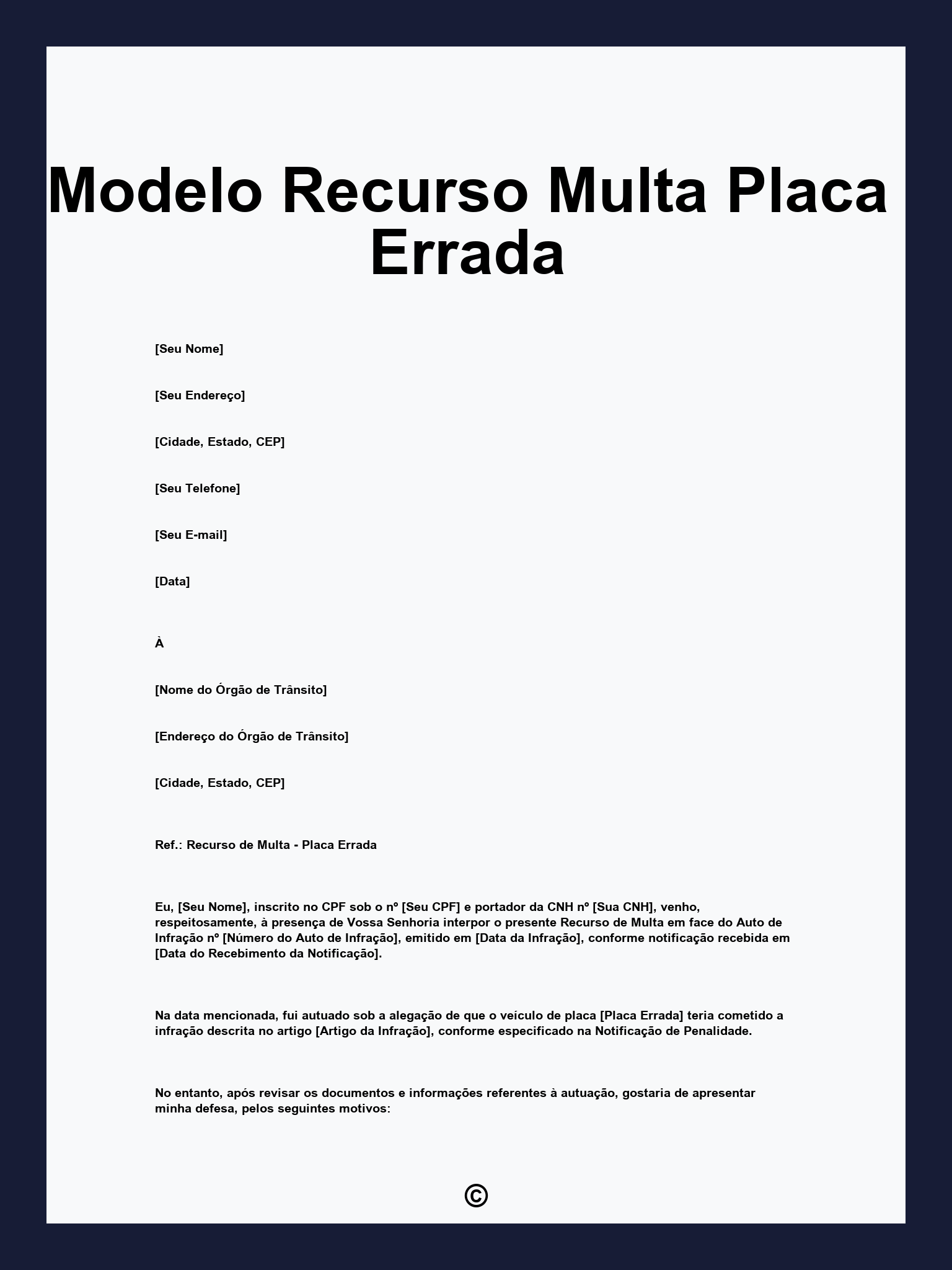 Modelo Recurso Multa Placa Errada
