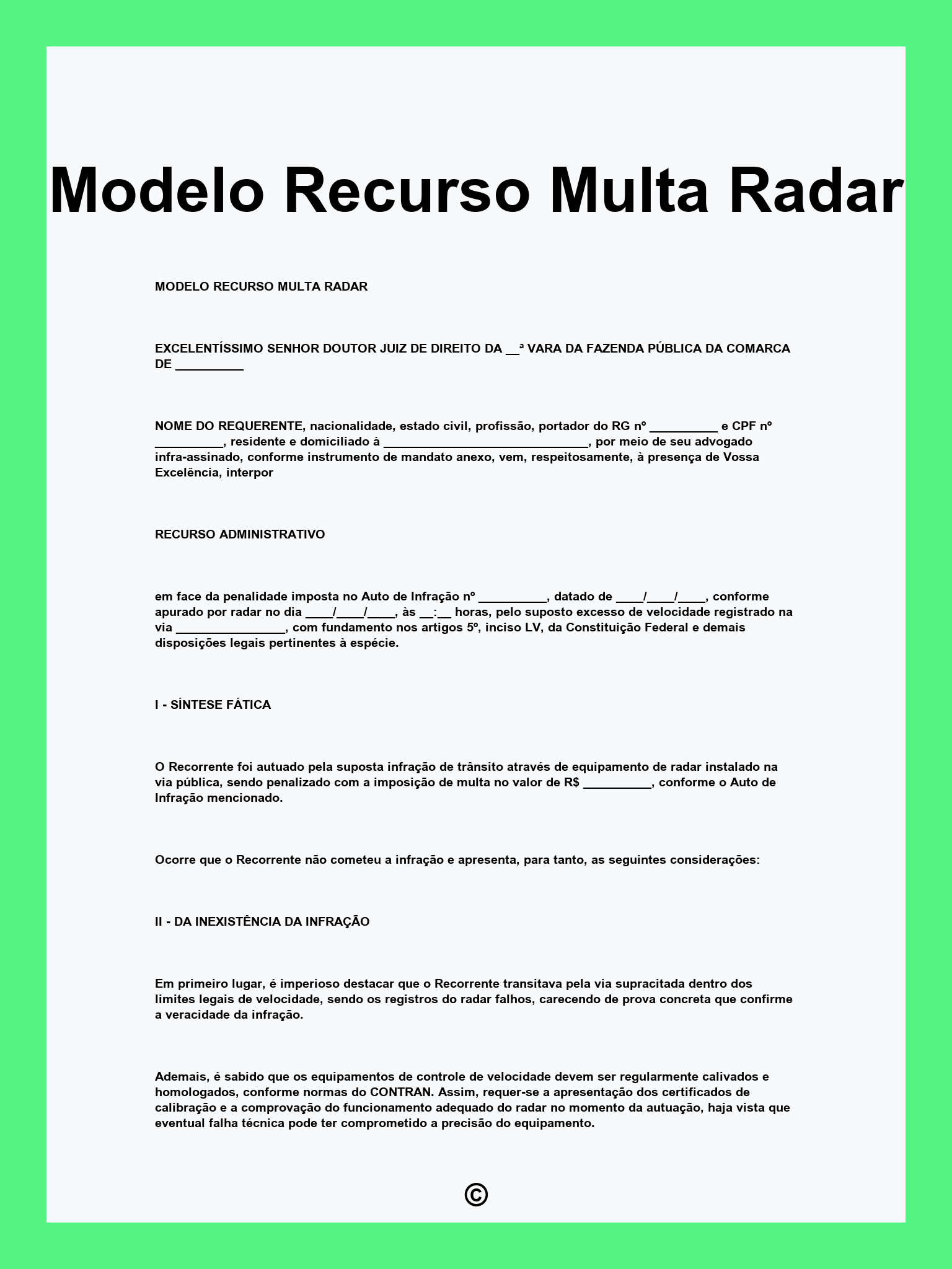 Modelo Recurso Multa Radar