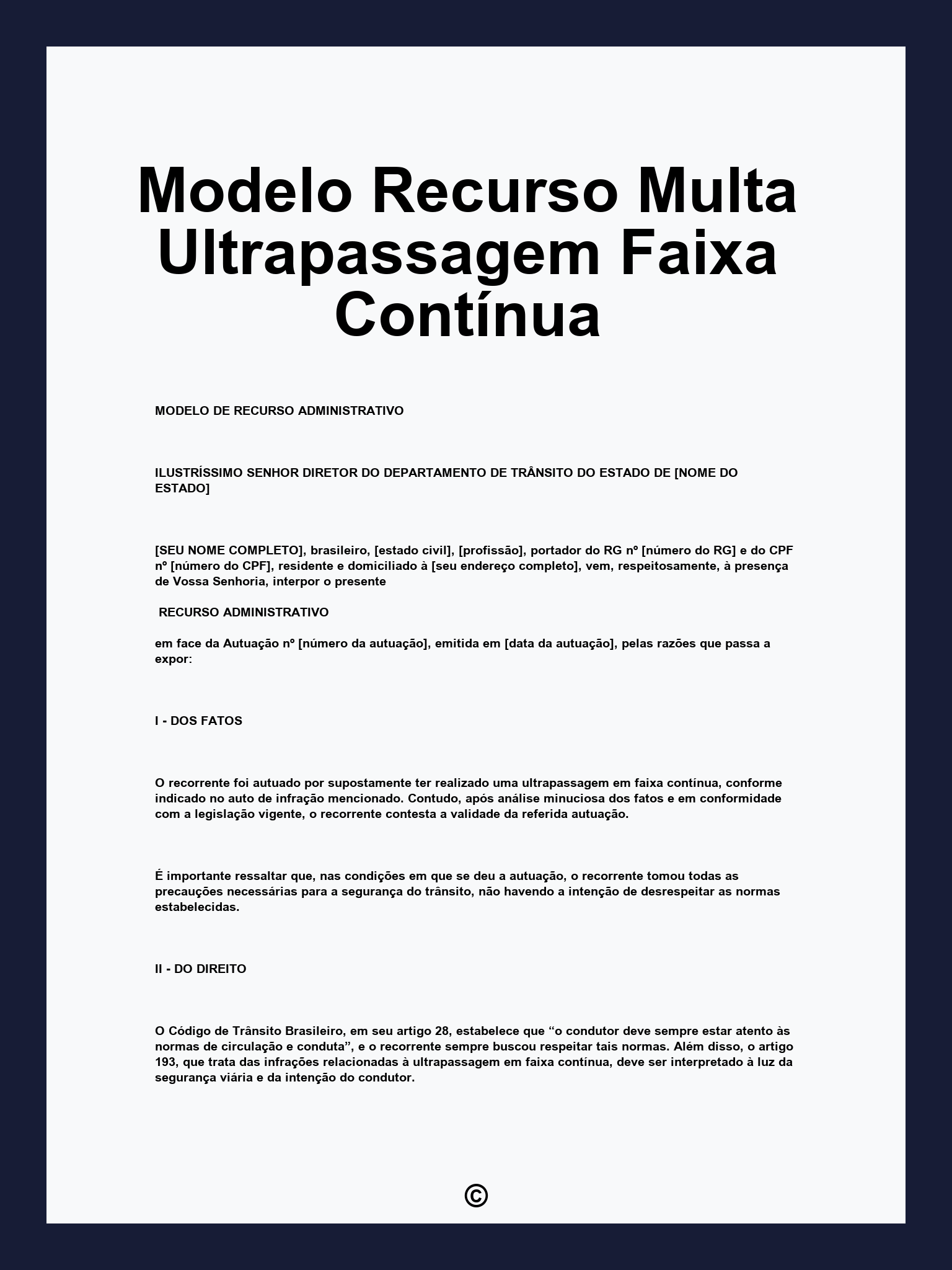 Modelo Recurso Multa Ultrapassagem Faixa Contínua