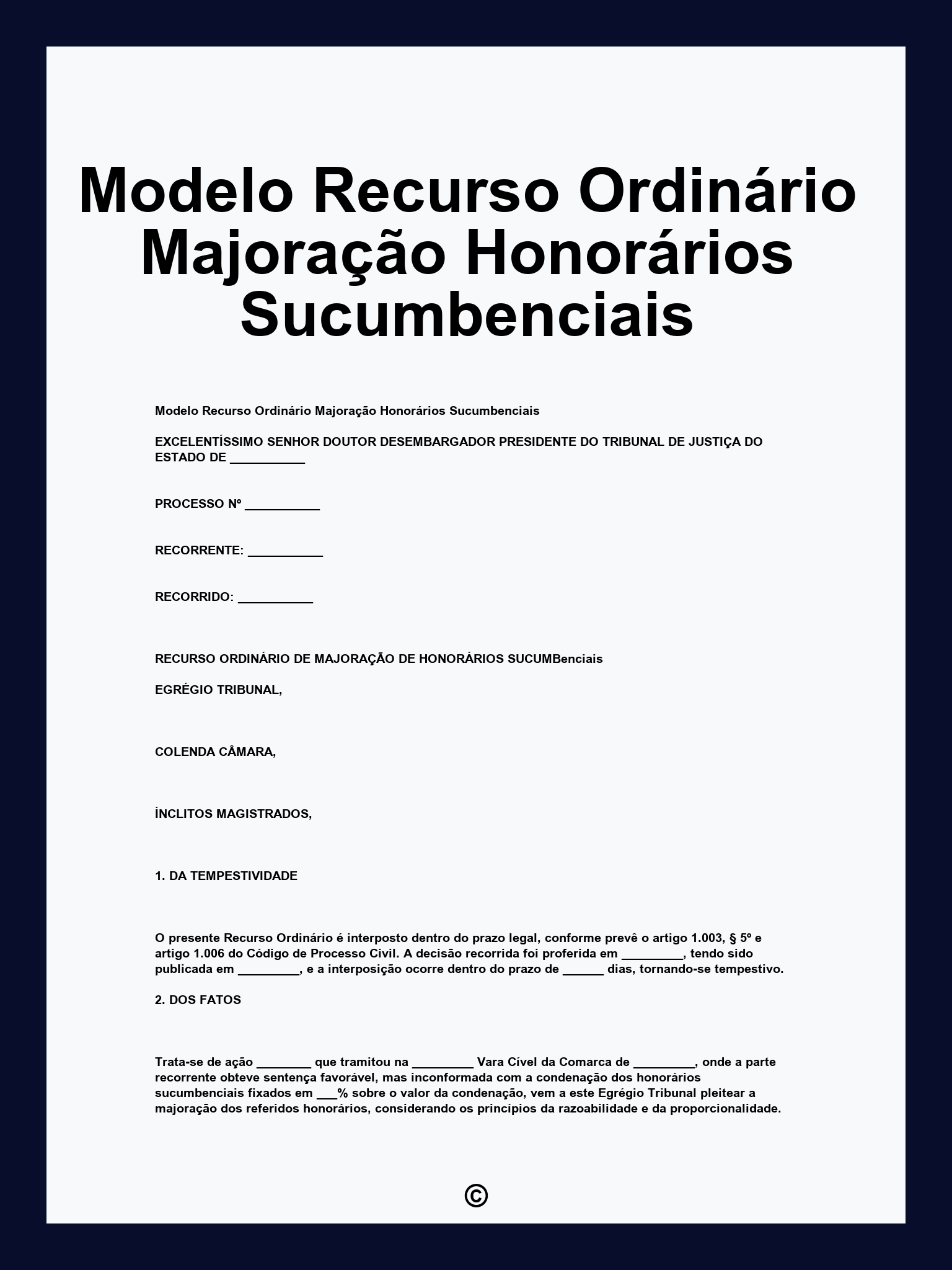 Modelo Recurso Ordinário Majoração Honorários Sucumbenciais
